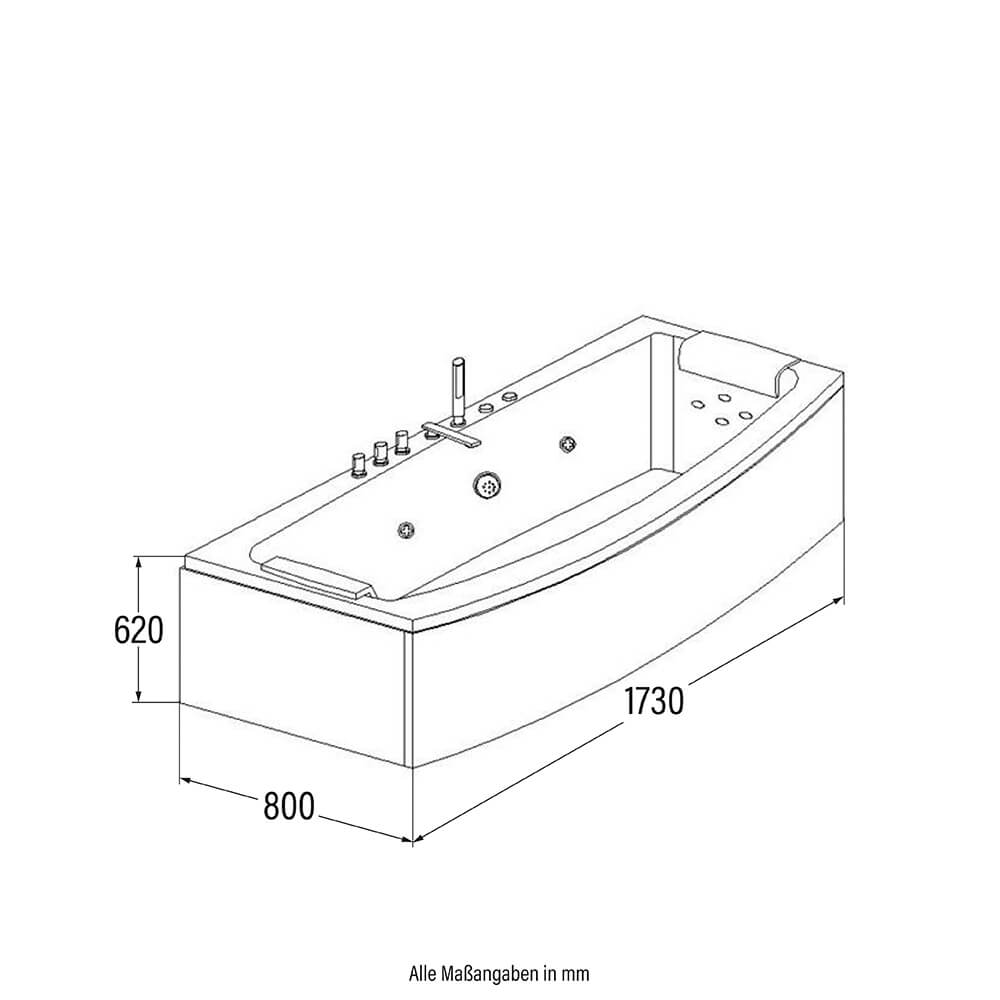 HOME DELUXE - Baignoire balnéo - NOOR - blanche avec douchette et fonction massage - env. 173 x 80 x 84 cm I Baignoire d'intérieur, spa, 2 personnes - 6