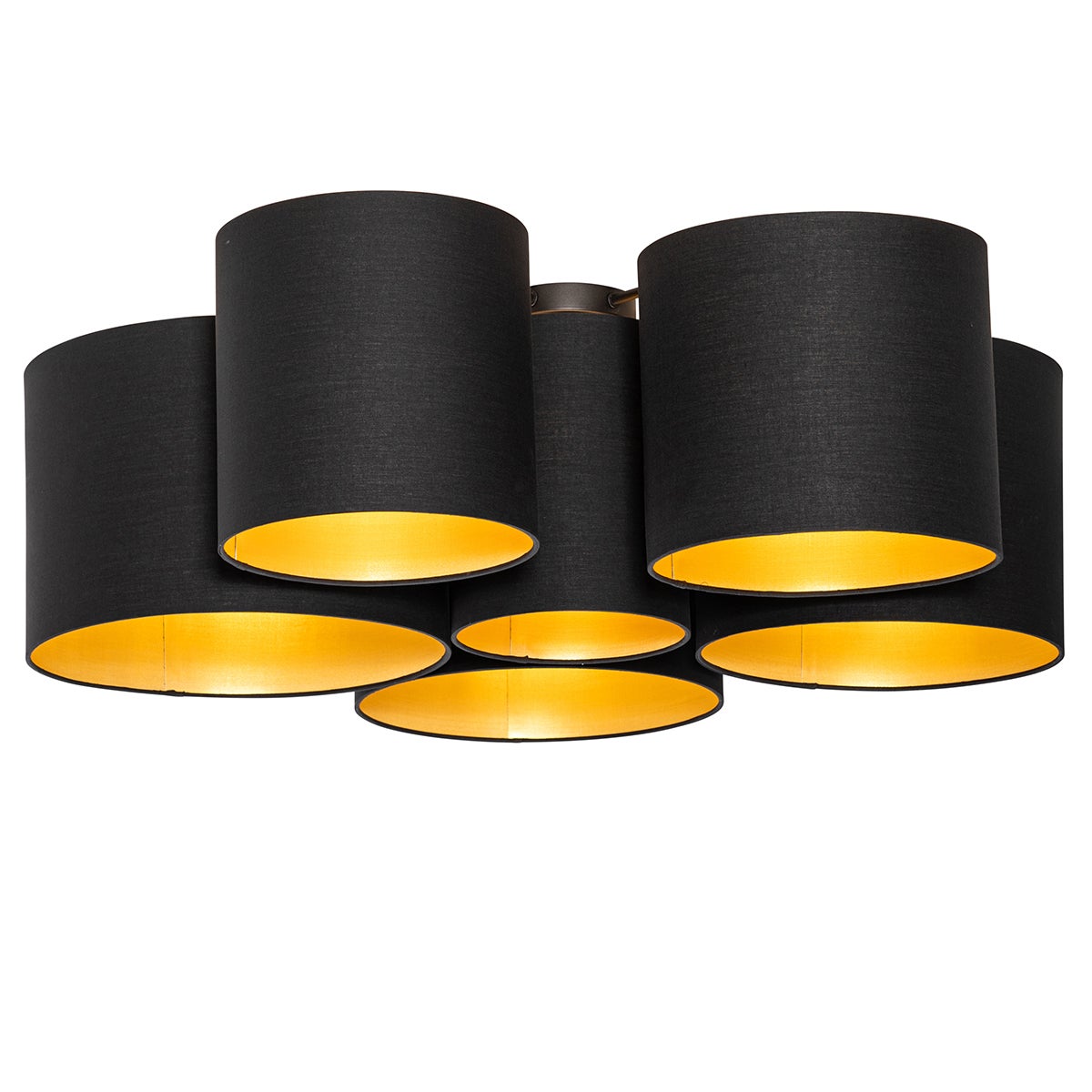 Qazqa nowoczesny plafon - Multidrum - czarny i złoty, okrągły, max. 40w, e27, z 6 punktami świetlnymi, 92cm oświetlenie