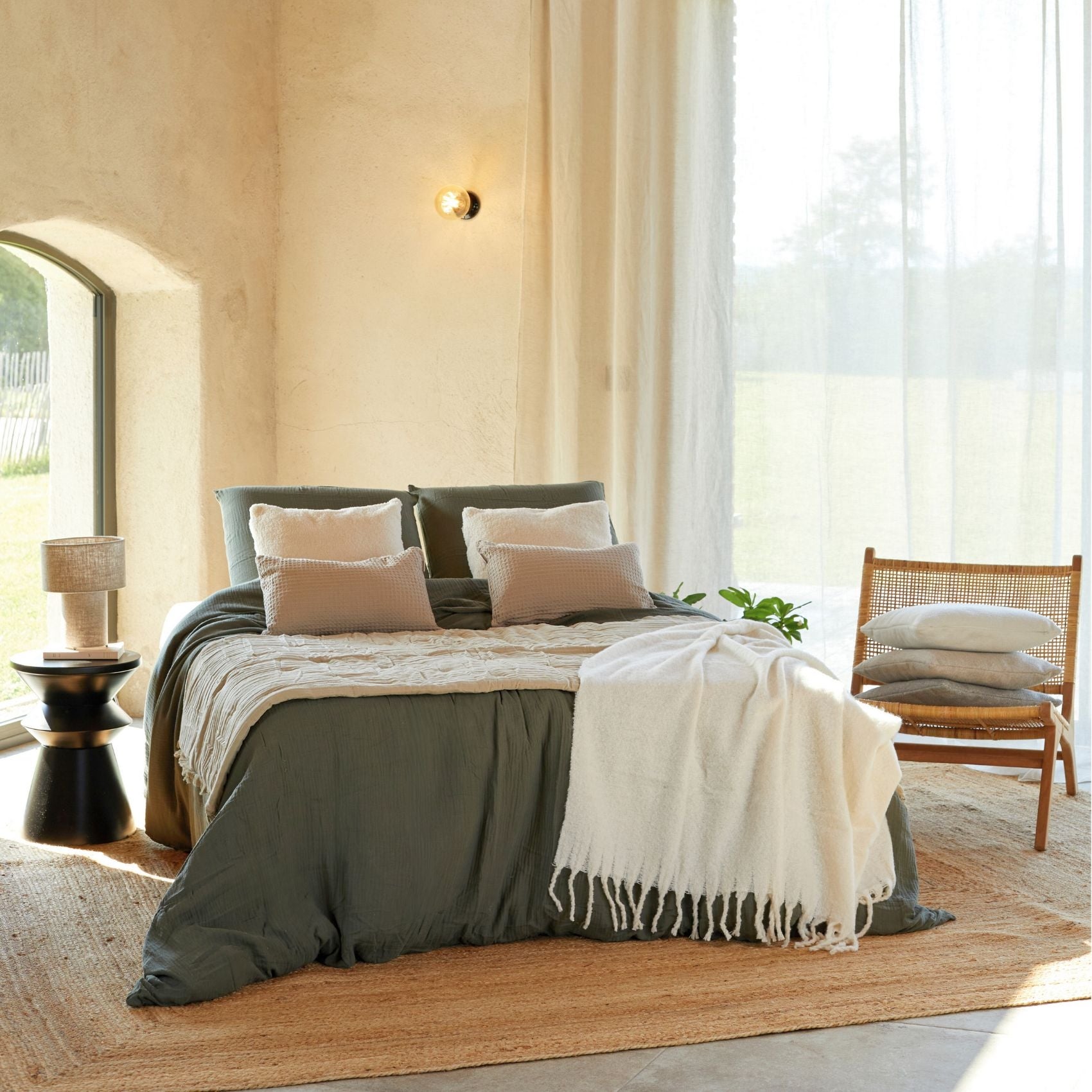 Parure de lit en gaze de coton - Kaki - 240x220 cm - Gaze de coton/Coton - 3