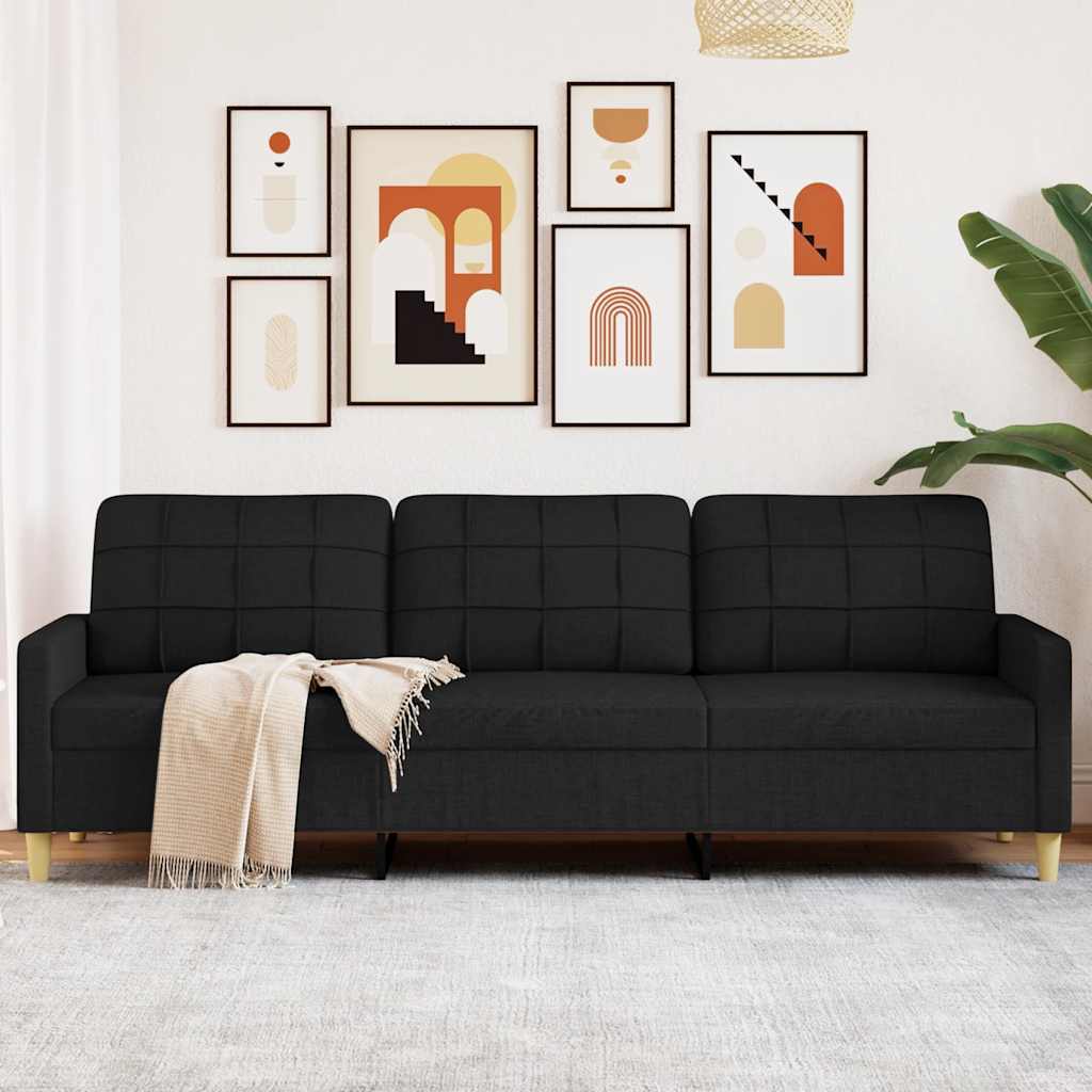 Vidaxl Sofá De 3 Plazas De Tela 210 Cm Negro , Leroy Merlin