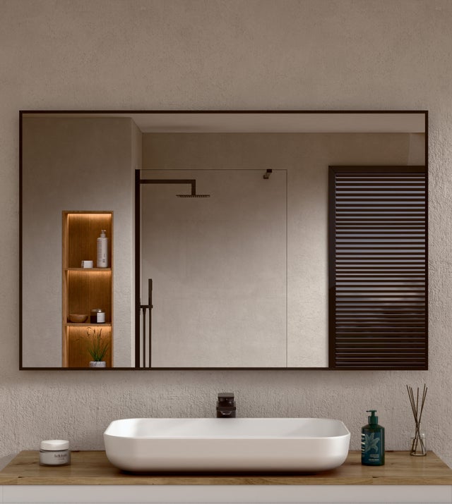 BELLOBATH - Espejo de Baño Rectangular de Pared con Marco de Aluminio Negro - 80 cm Alto x 100 cm Ancho