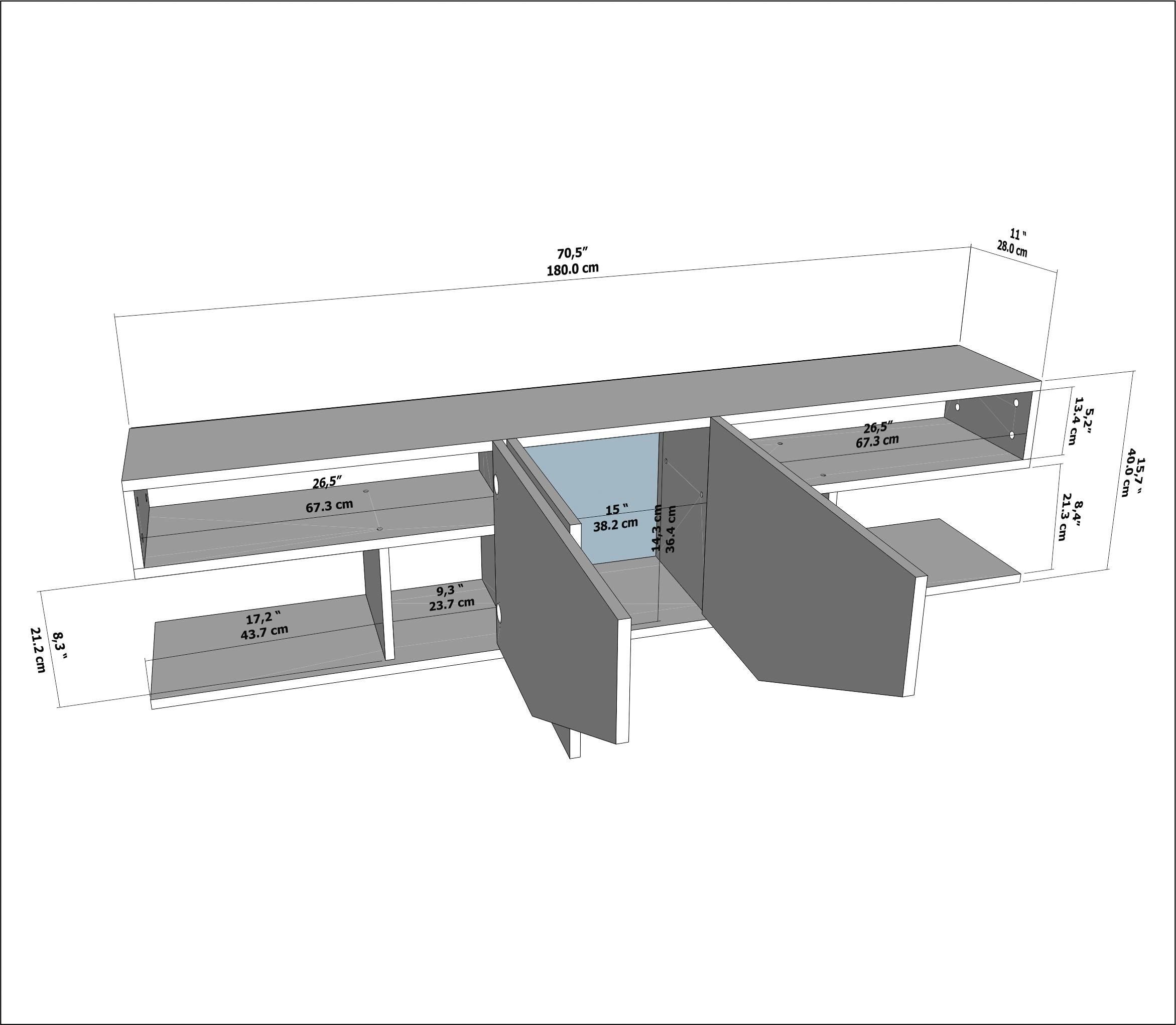 Meuble TV Pearl de 180 cm avec des armoires en style ailes (oud et noir) - 8