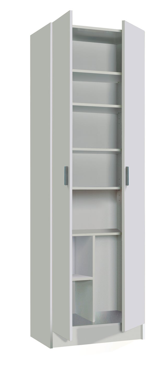 Armadio Multiuso a Colonna Bianco con 2 Ante e 8 Ripiani – Scarpiera Portascarpe per Ingresso o Camera da Letto, Design Moderno, 59x37x180 cm