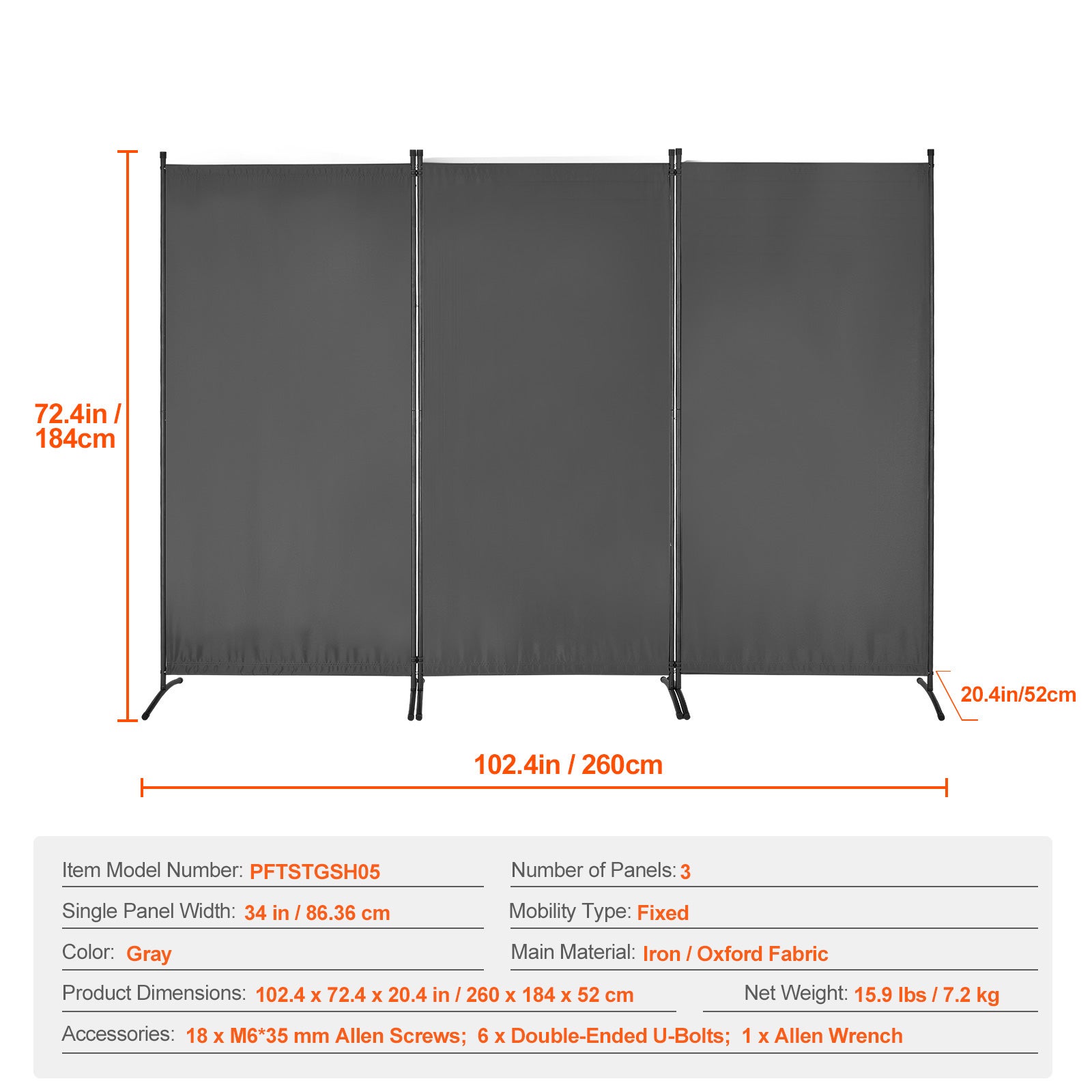 Séparateur pièce à 3 panneaux,SucceBuy paravent confidentialité pliable,cloison portable pour bureau,chambre à coucher,bureau,gris,autoportant - 2