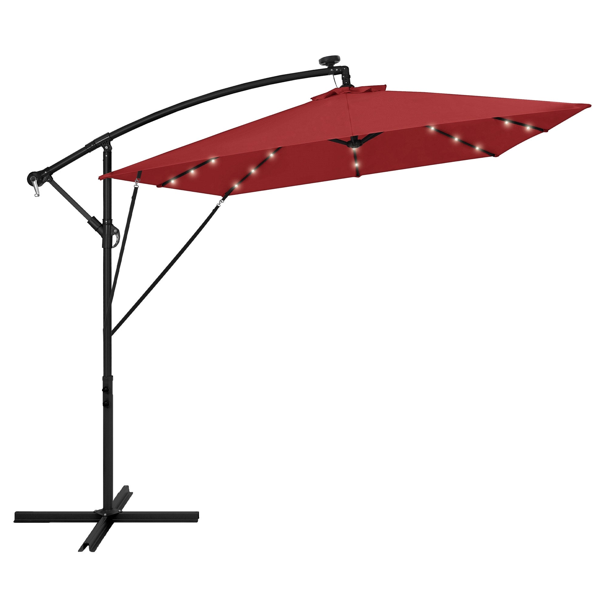 ML-Design parasol ogrodowy ø330cm led solar czerwony aluminiowy z korbką uv50+ wodoodporny obrotowy 360° markiza przeciwsłoneczna taras ogród balkon