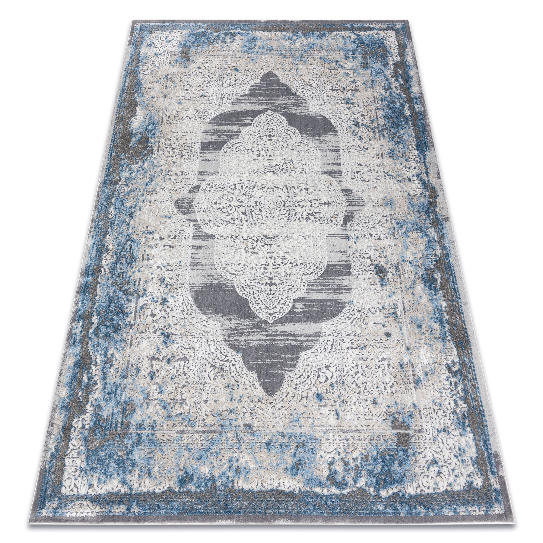 Alfombra noble moderna 9479 63 ornamento vintage - structural dos niveles de vellón crema / azul 120x170 cm