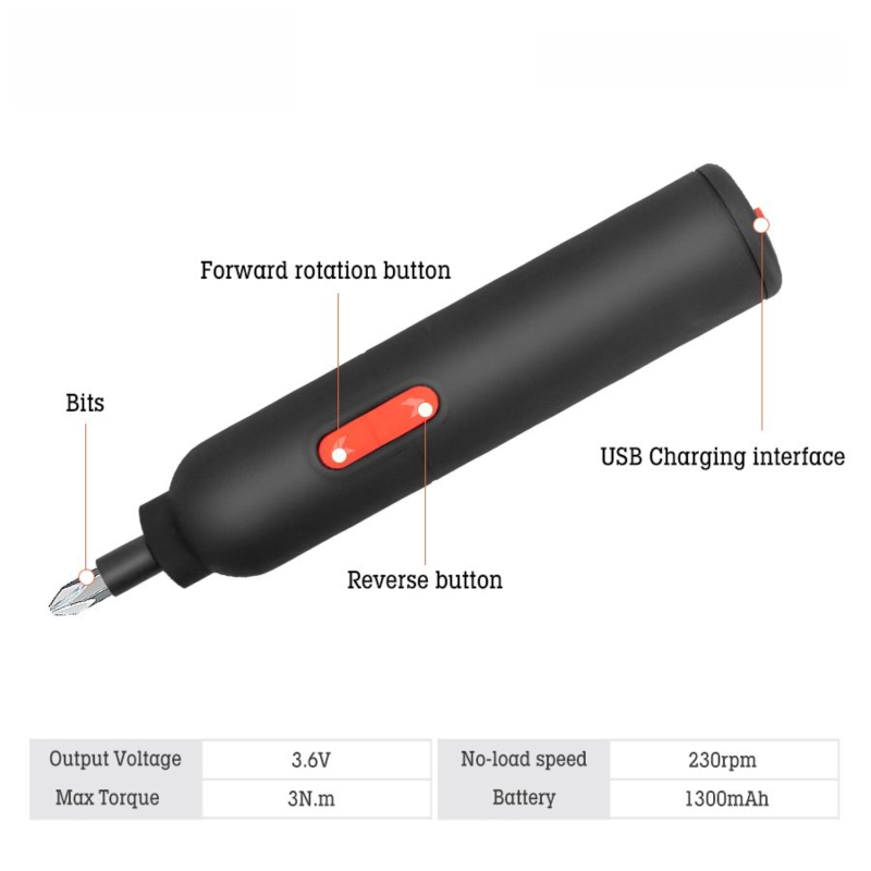 Tournevis électrique sans fil rechargeable 3,6V, moteur puissant 230 tr/min, charge USB-C, 20 embouts compatibles avec meubles - 5