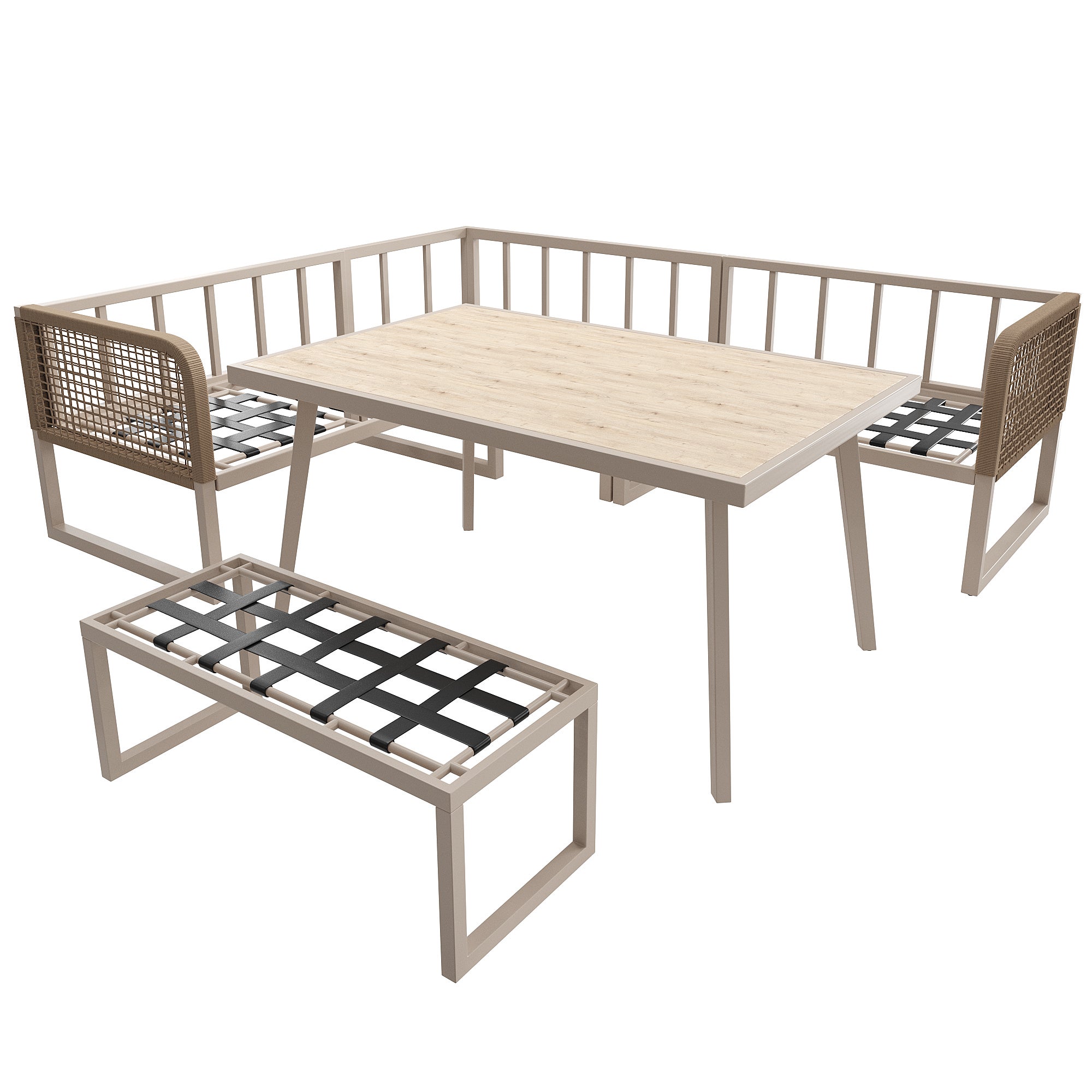 Juego de muebles de jardín exterior en metal para 6‑8 plazas, con cojines de asiento y respaldo de alta calidad, resistente a la intemperie, beige - 9