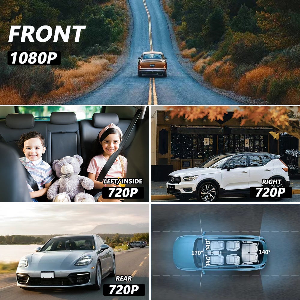 Dash Cam 4 Canaux (Avant/Gauche/Droit/Arrière) 1080P : WiFi Intégré, Vision Nocturne, Enregistrement Boucle, Grand Angle 170° (Réglable) - 3