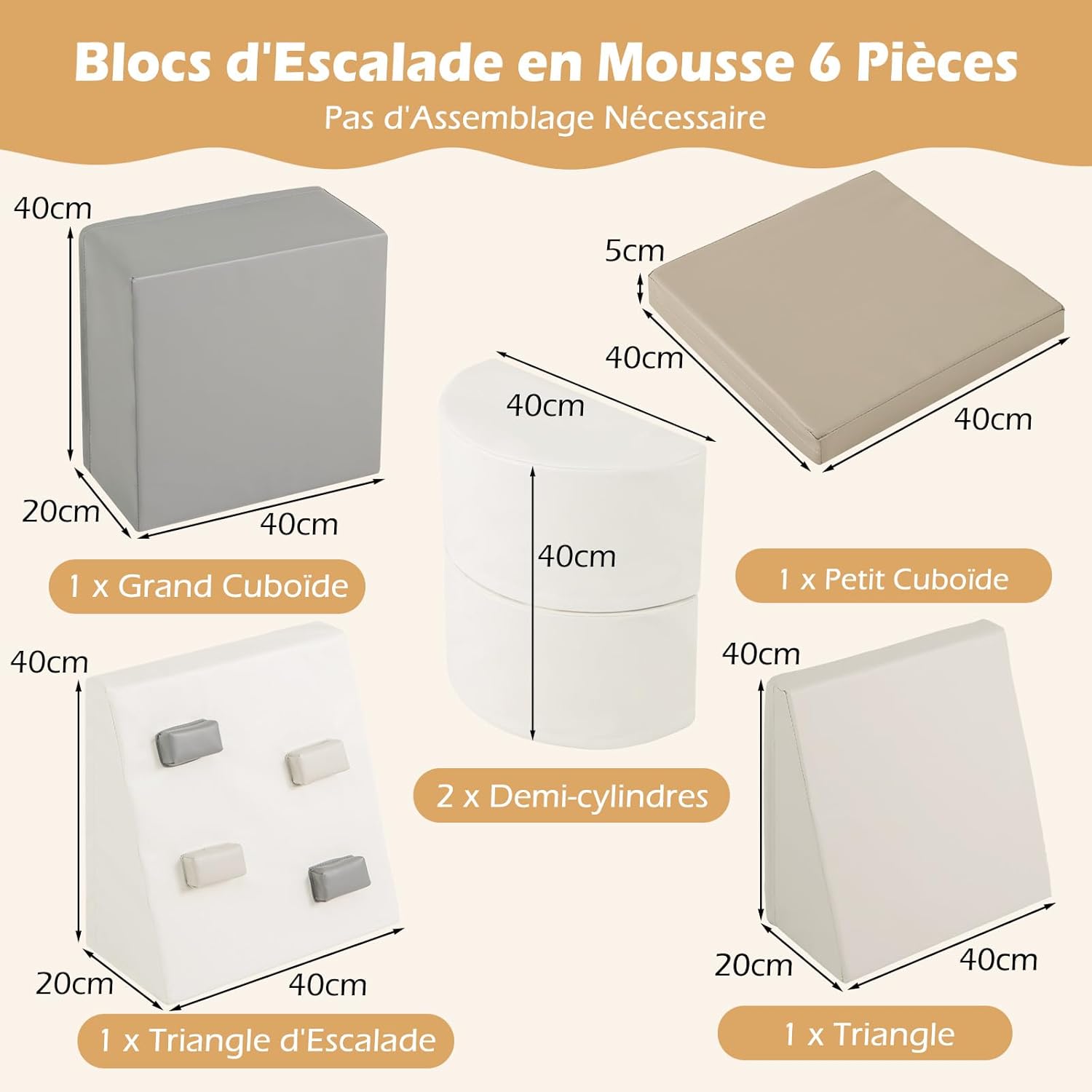 6 PCS Parcours Motricité Bébé en Mousse EPE, Module Motricité Bébé Différentes Formes & Couleurs, Jouet Montessorri d'apprentissage pour 1 Ans+ Blanc - 9