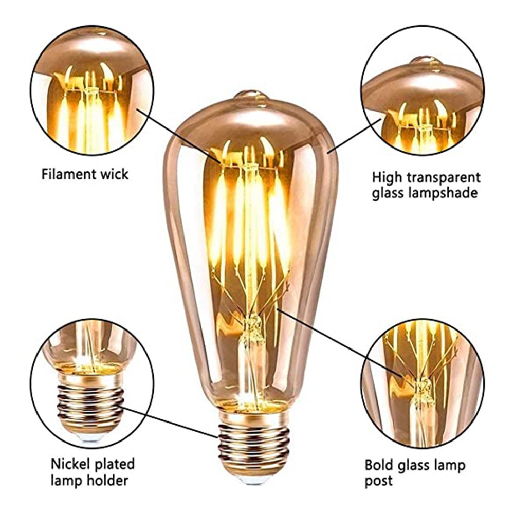 6 Ampoules E27 Ampoule Led Ampoule Ampoules Led Ampoule À Vis Ampoules Rétro Ampoules À Économie D'énergie Ampoules 2700K 4W Blanc Chaud - 3