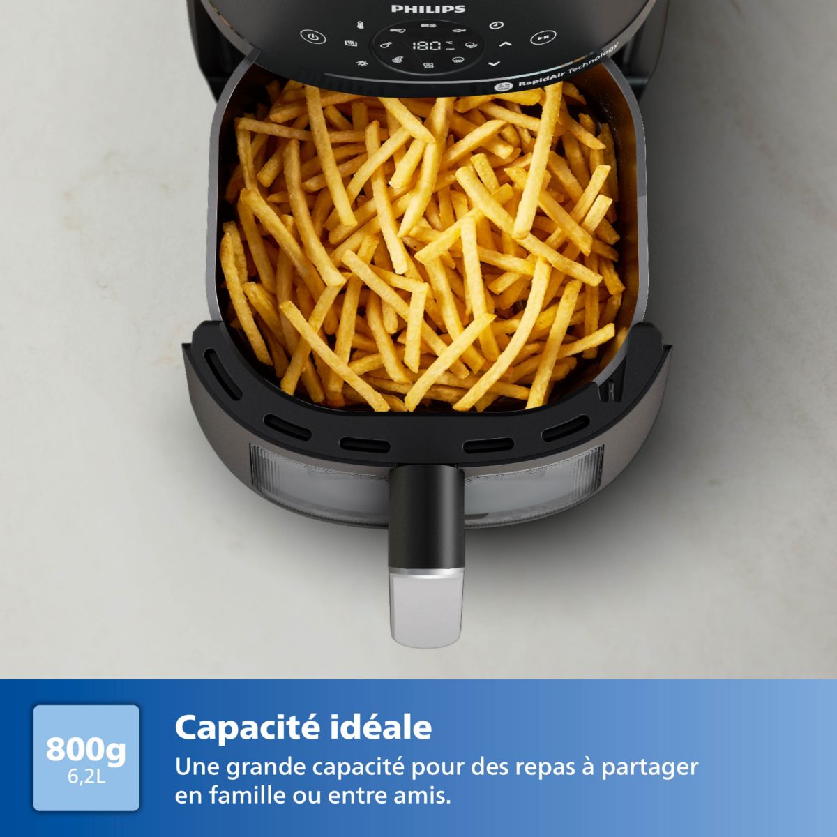 Friteuse sans huile PHILIPS NA231/00 Friteuse sans huile avec fenêtre de cuisson Noir/Argent, Série 2000 6.2L - 6