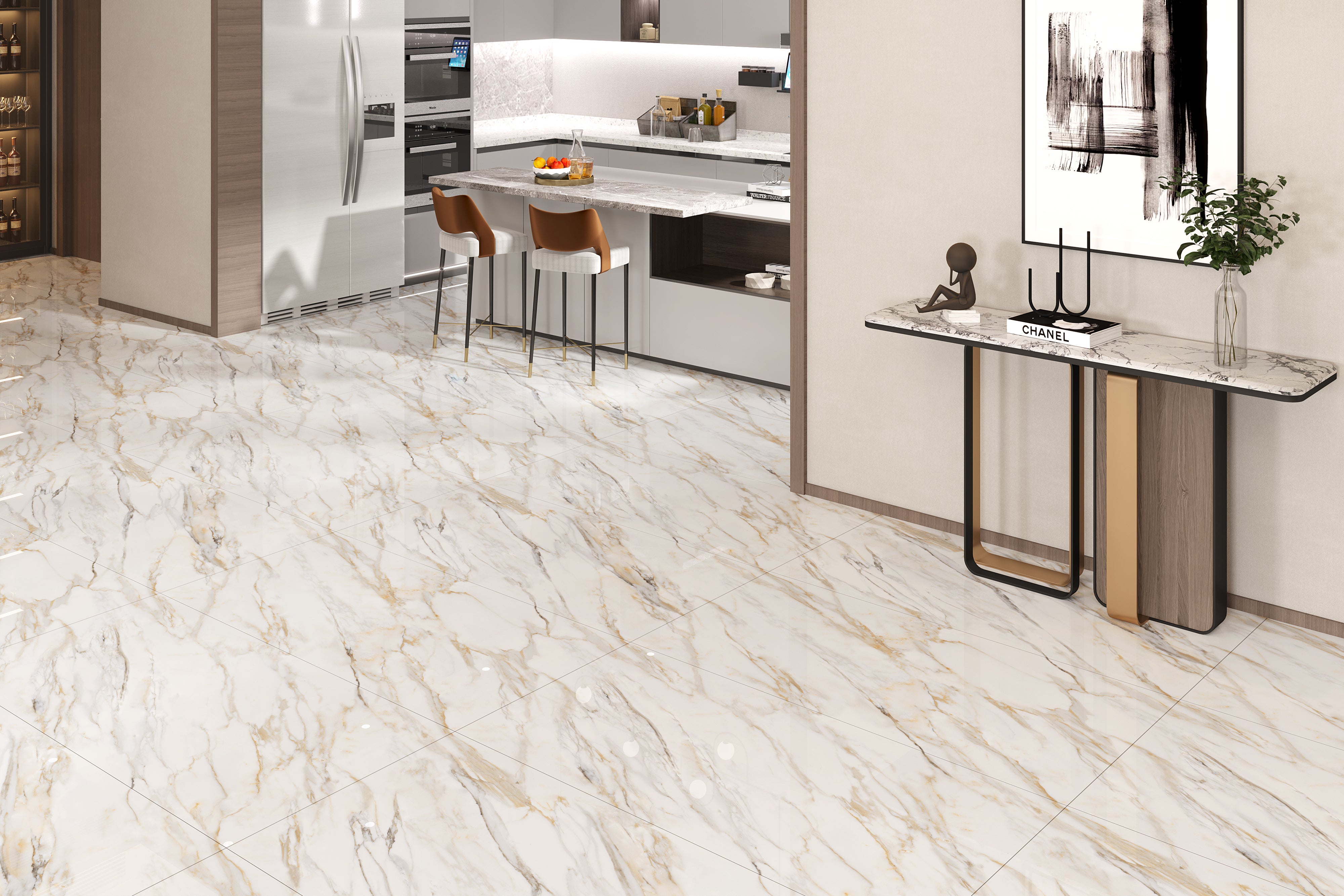 Carrelage sol / mur effet marbre blanc ZEBRINO GOLD l.60 x L.120 cm Brillant LIMCARO - 5