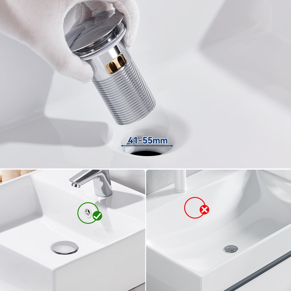 Robinet Lavabo Monotrou brossé EAU Froide+Bonde Lavabo Bonde Pop-up avec Trop-plein Automatique - 9
