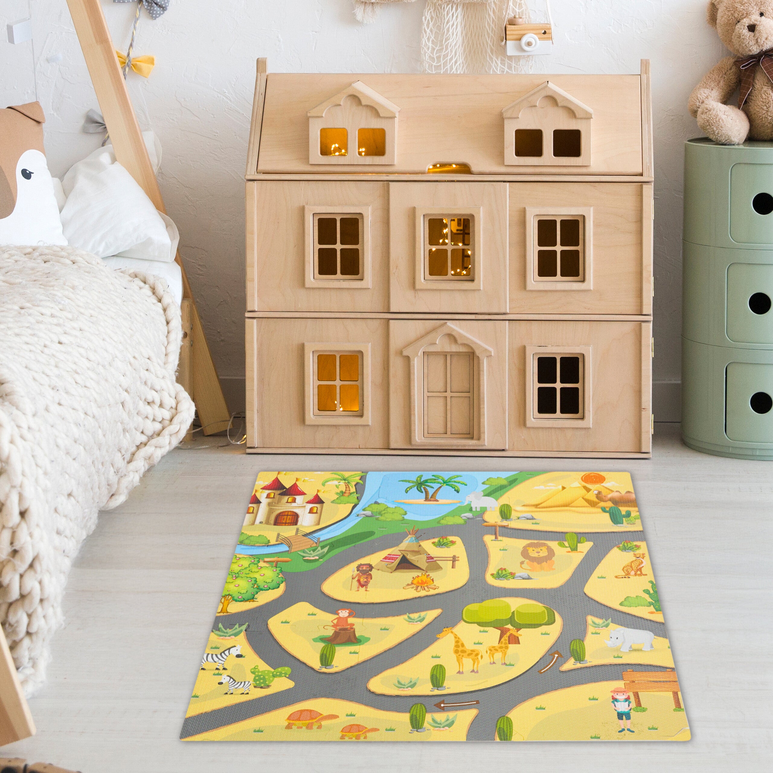 Relaxdays Tappeto Gioco Bambini, 21 Tasselli Puzzle a Tema Fattoria, Tappetino per Gattonare, Tappetone Gomma, Colorato
