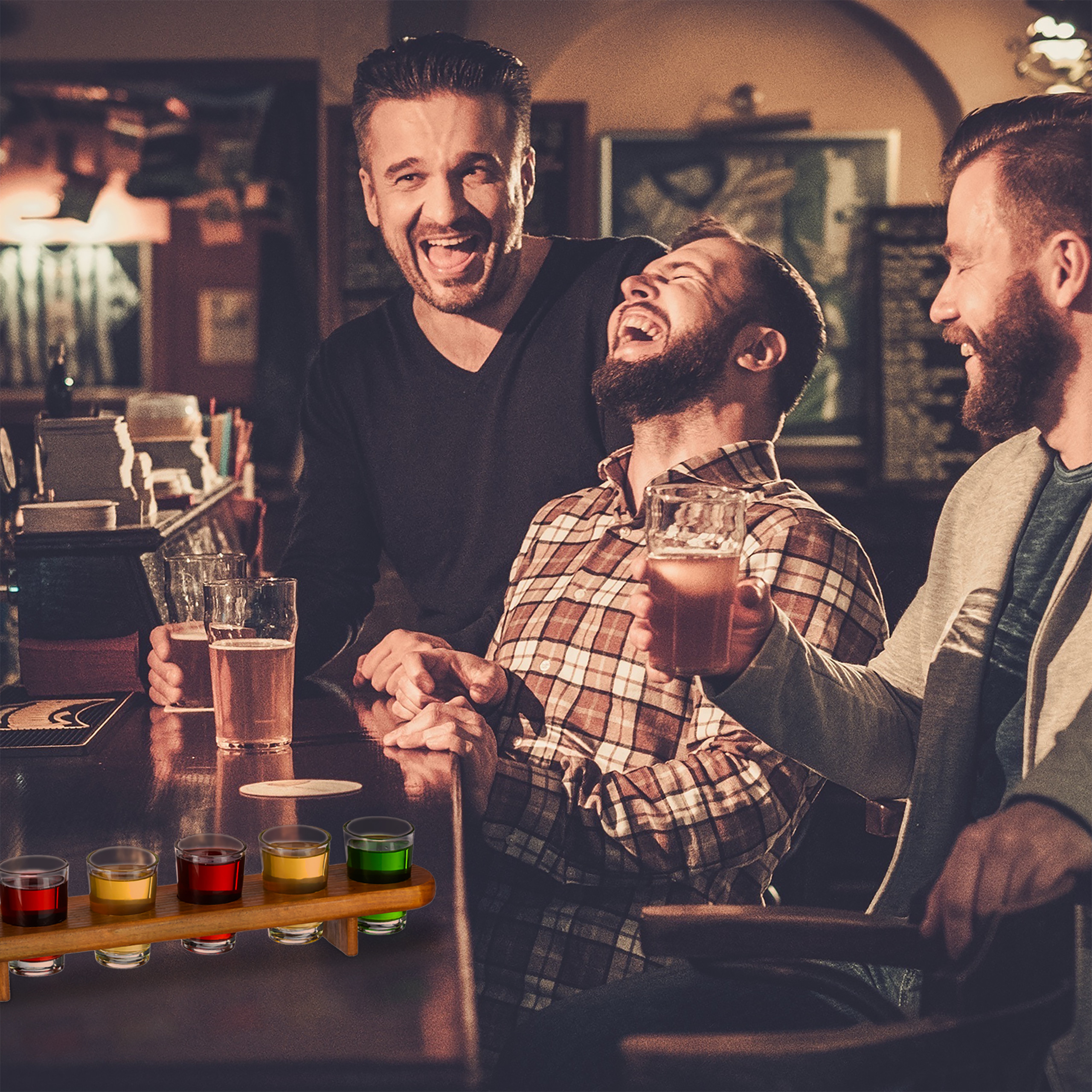 3x Set Bicchieri Shot, 6 Bicchierini da Liquore 4 cl, Pratico Vassoio 1/2 Metro, Divertente Idea Regalo, marrone - 2