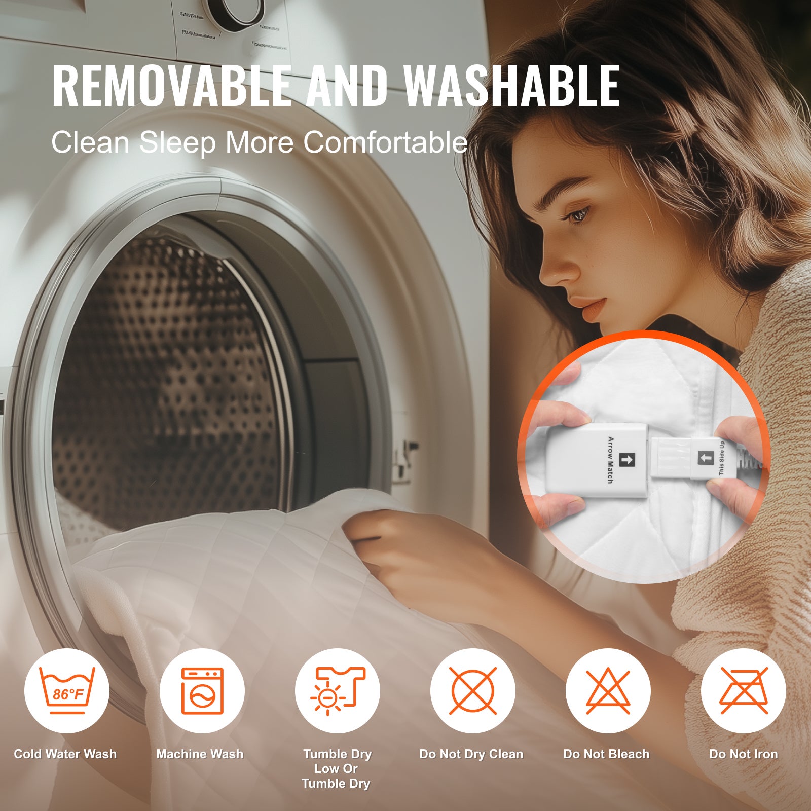 Surmatelas Chauffant 150x80 cm,VEVOR Chauffe-lit Électrique en Tissu Brossé avec 4 Niveaux de Chauffage,Minuterie 12H,Sangles Profondes Élastiques - 6