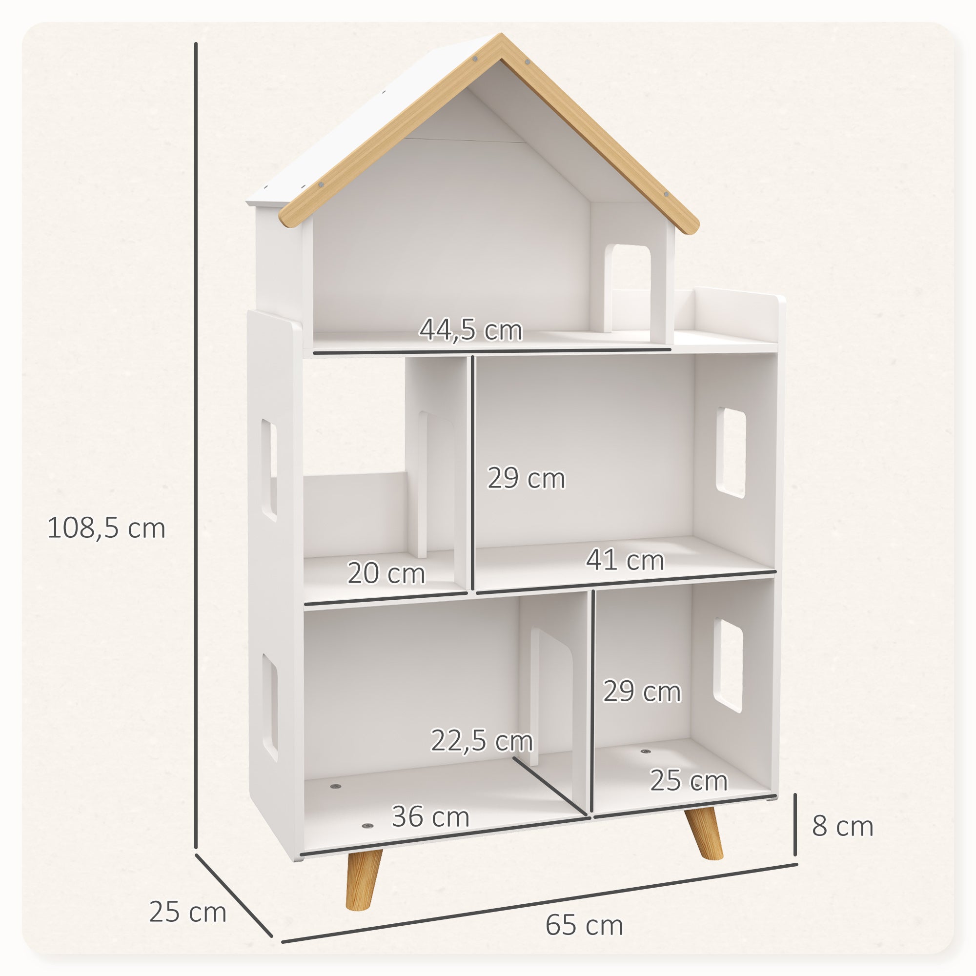 Estante para Crianças ZONEKIZ MDF e Madeira de Pinho Branco 65x25x108,5 cm - 3