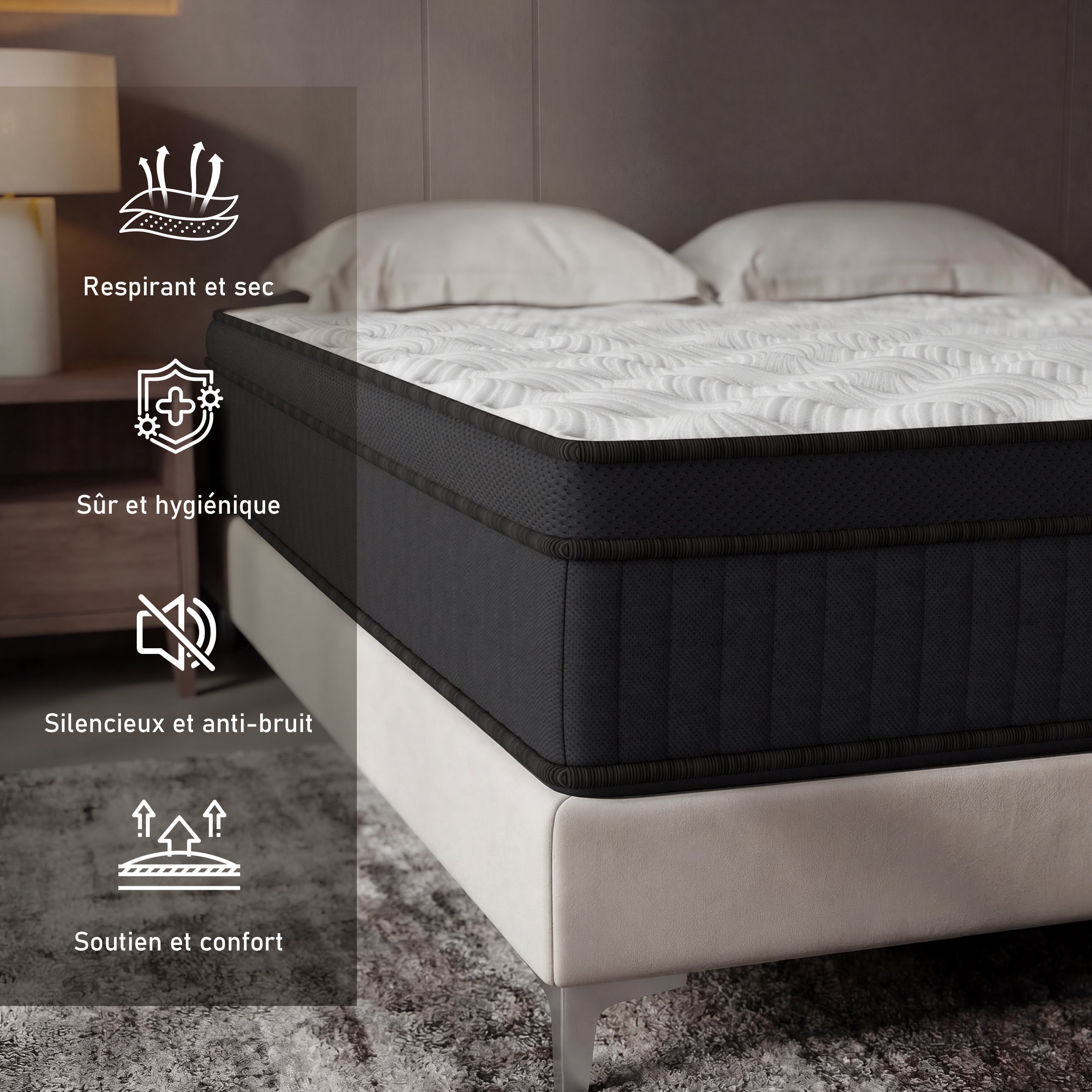 DEWINNER Ensemble matelas + sommier 160x200 cm, Mousse à mémoire de forme,épaisseur du matelas 25cm - 6
