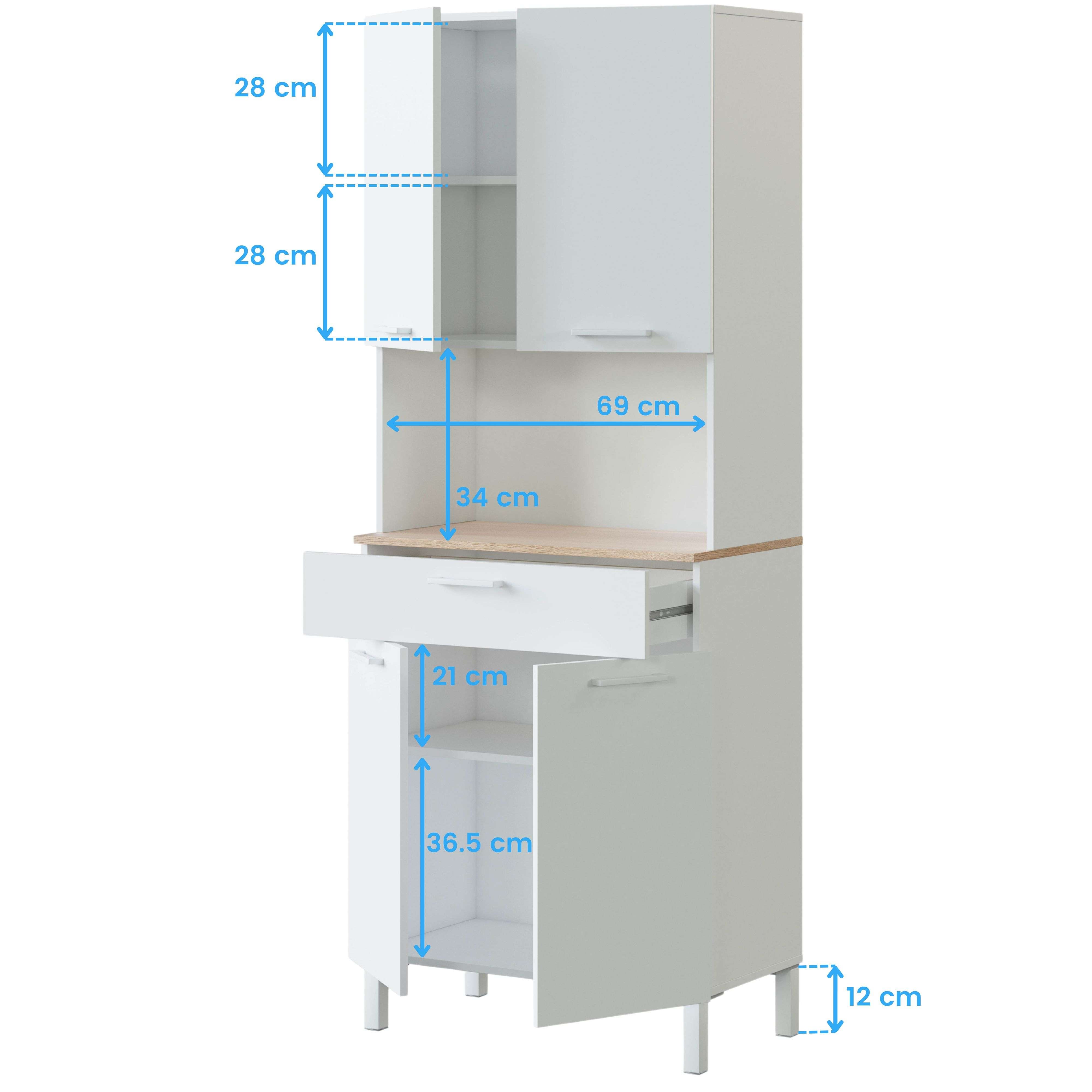 Meuble de cuisine KIRA - Décor blanc artik et chene canadien - 4 Portes + 1 Tiroir - L186 x H72 x P40 cm - 8