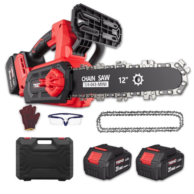 TEENO Tronçonneuse électrique sans fil à moteur brushless de 12 pouces et 1200 W, 2 batteries de 4,0 Ah