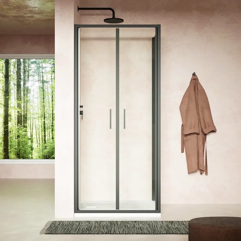 Mampara de ducha slim 80x70 cm con puerta saloon y panel fijo, perfiles ...