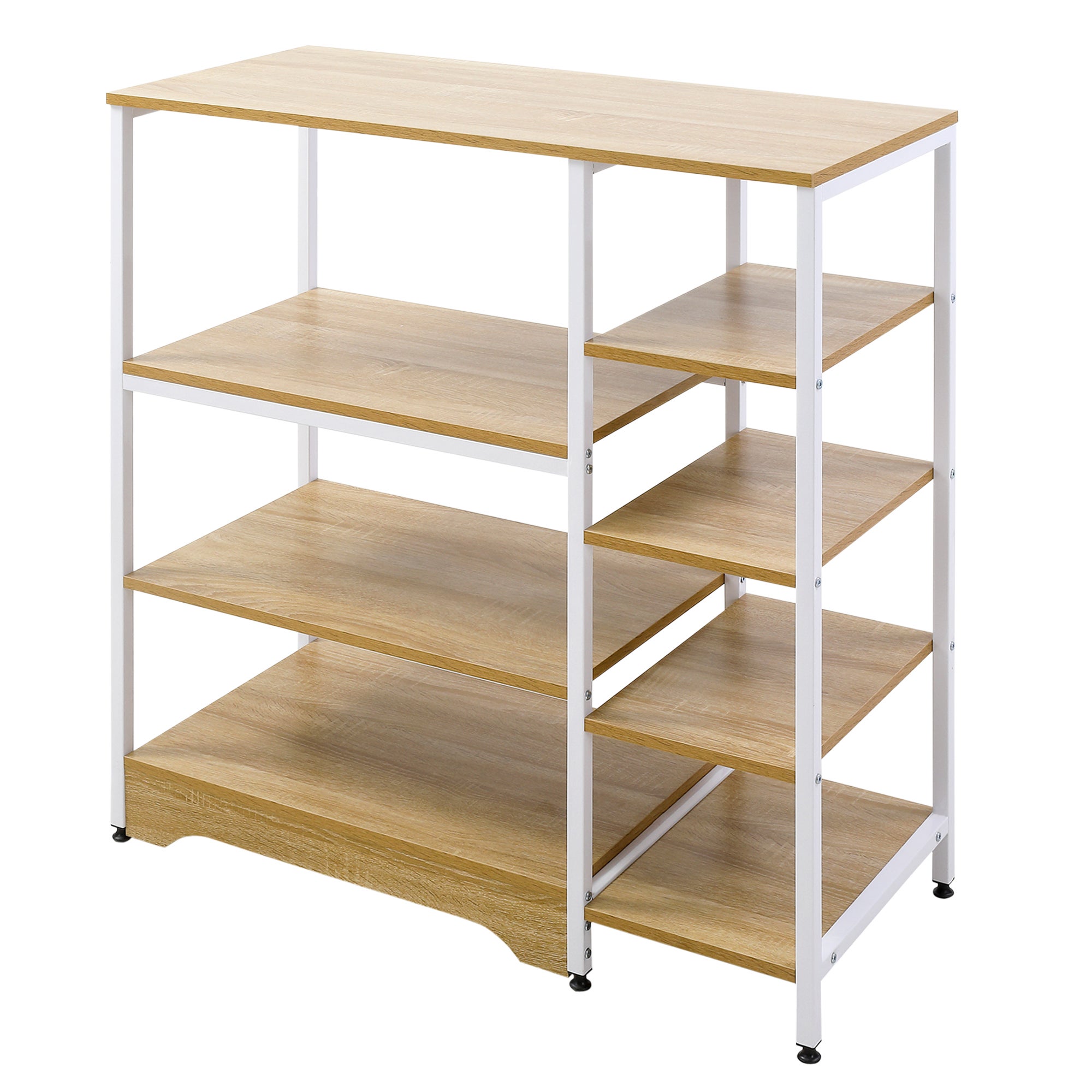 Estantería baja de cocina de estilo industrial que ahorra espacio, armario de cocina de metal y madera de 7 niveles, 90x40x95cm, blanca
