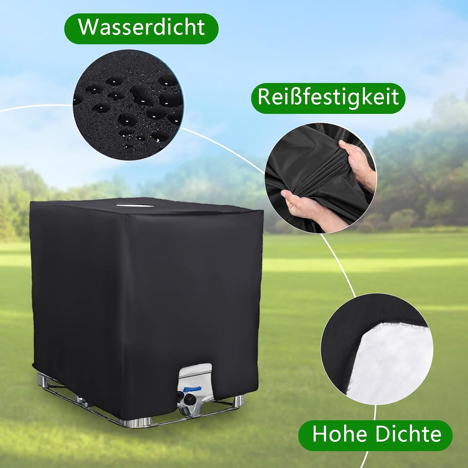Pokrowiec ochronny UV do zbiornika na wodę IBC 1000 l – 120 x 100 x 116 cm – odpowiedni do zewnętrznych zbiorników na deszczówkę – czarny - 4
