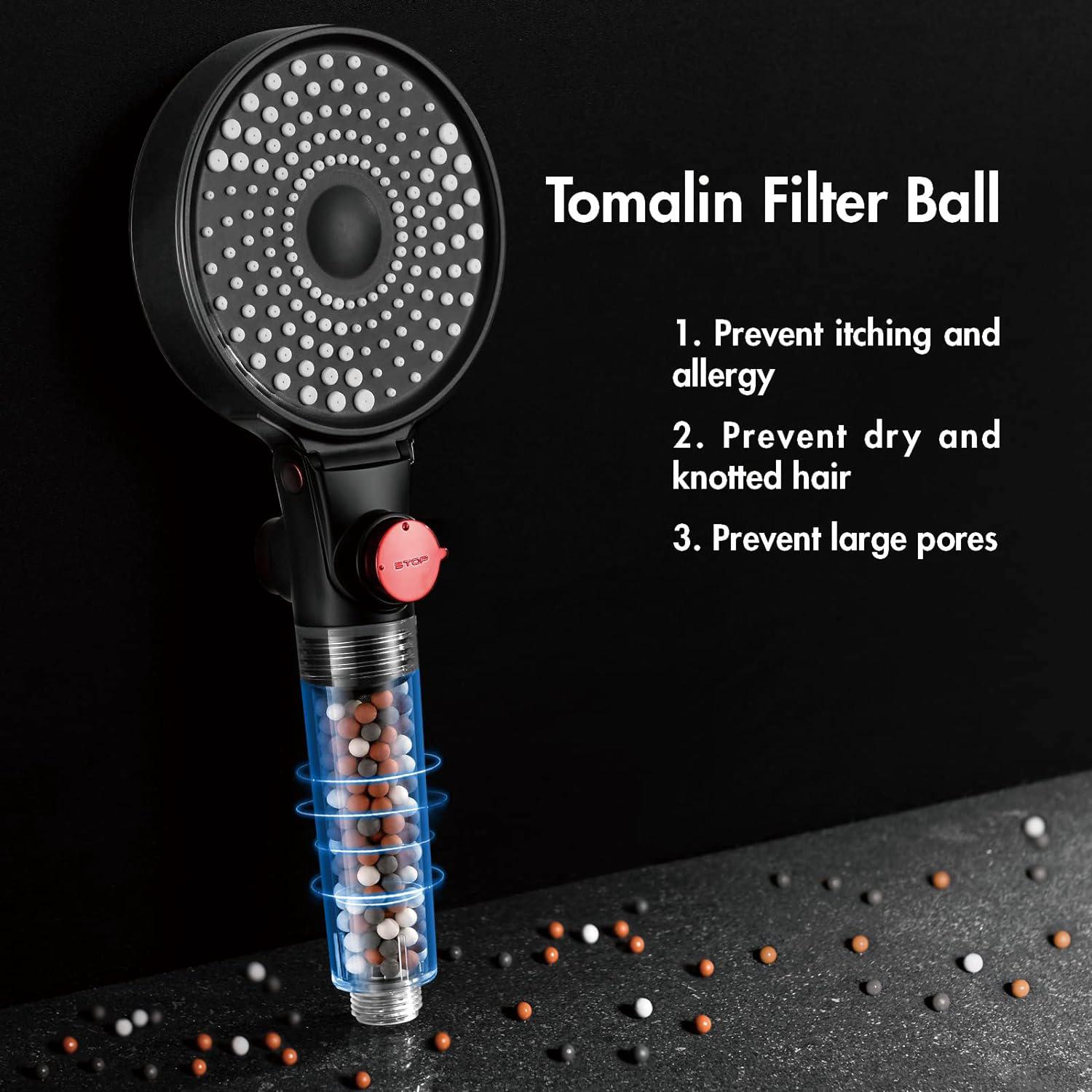 Pommeau de douche filtré anticalcaire haute pression, pomme de douche universelle à économie d'eau, 3 modes, pression d'eau réglable - 5