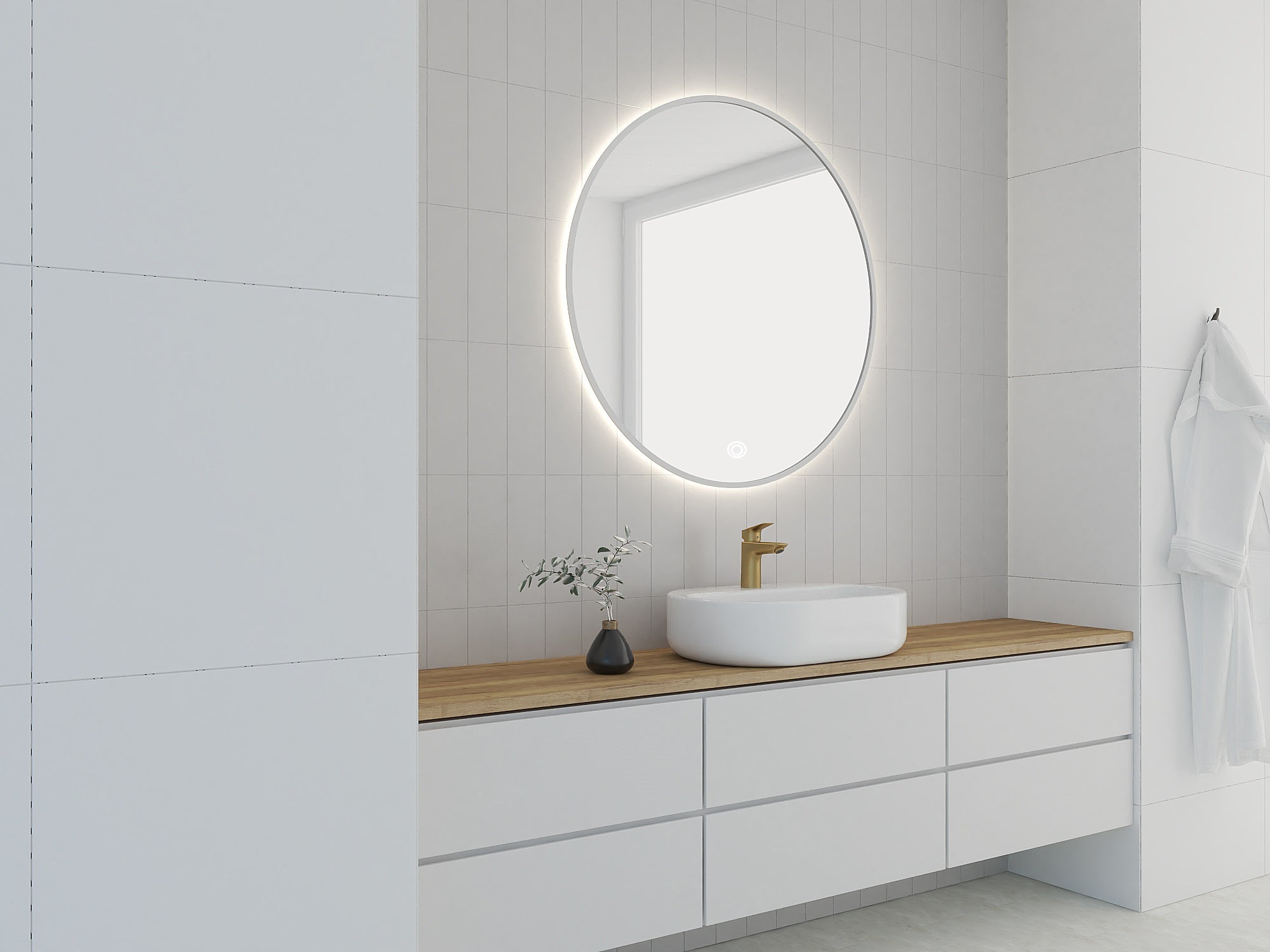 ROUND LINE LED lustro w białej ramie z oświetleniem LED 80 cm