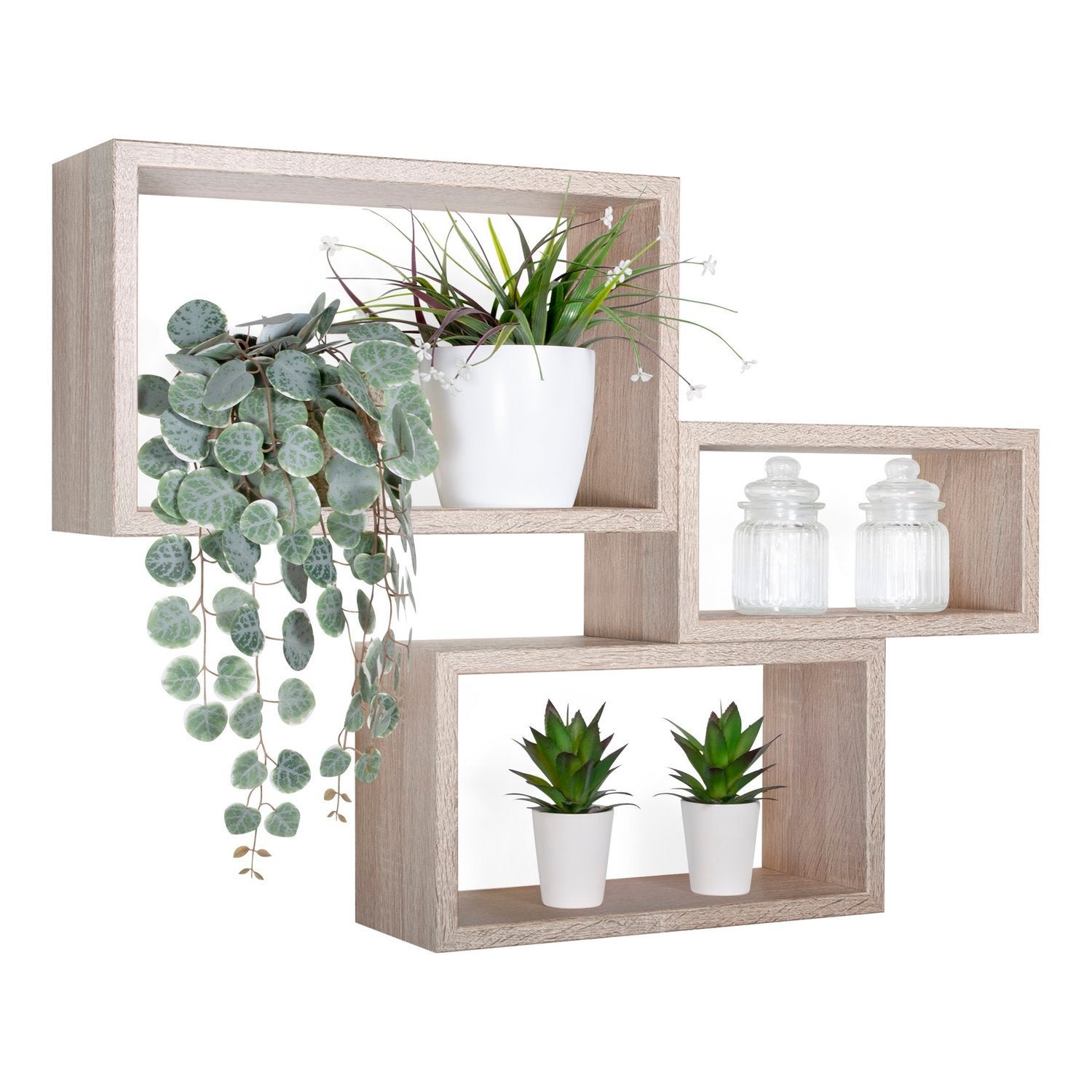 Ensemble de 3 étagères murales, bibliothèque flottante, étagère murale, chêne Sagerau, 45 x 27 x 15,5 cm, 40 x 22 x 15,5 cm et 35 x 17 x 15,5 cm - 2