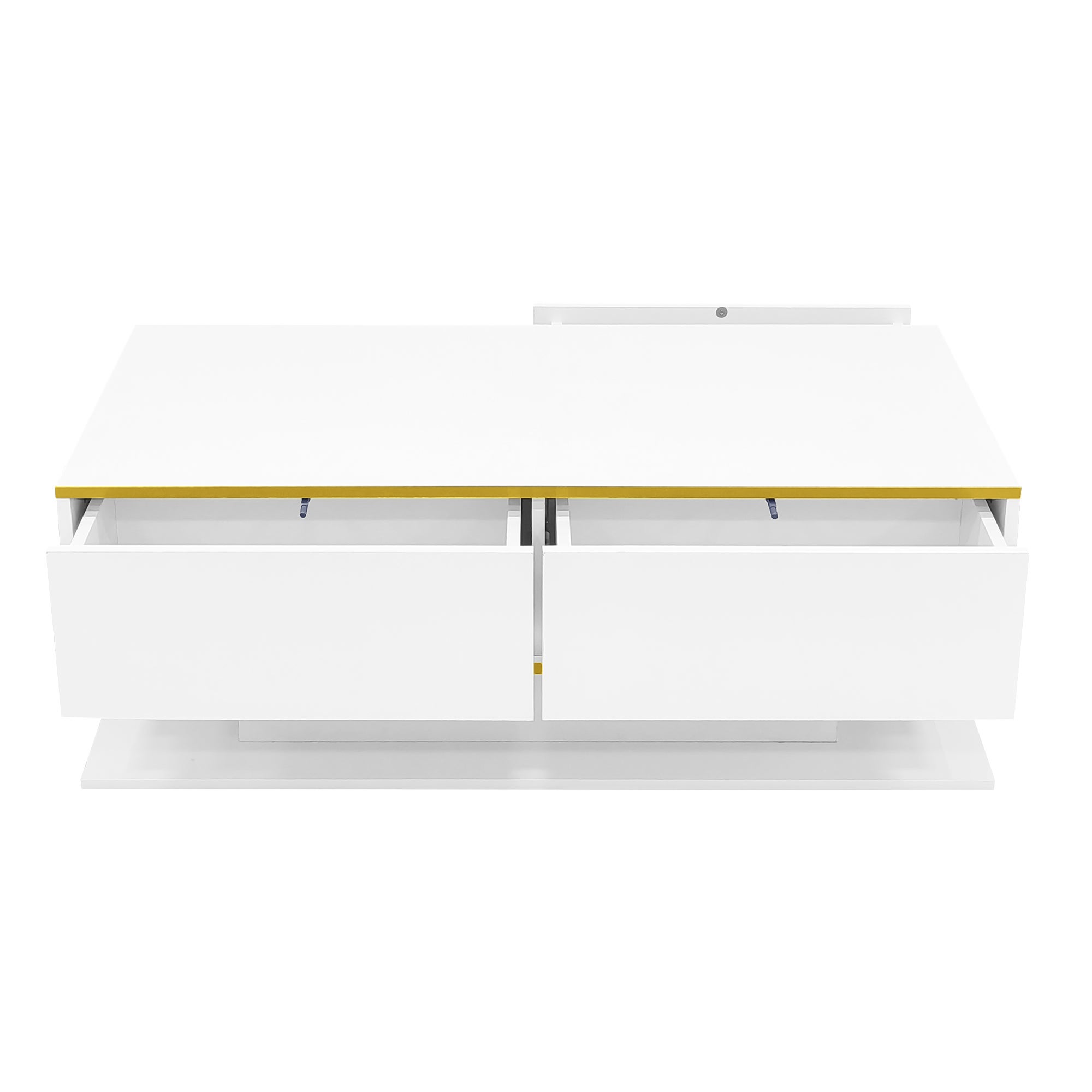 Table Basse LED Moderne avec Surface Haute Brillance, Détails Dorés, Trois Tiroirs et Éclairage LED Changeant de Couleur (110x55x40cm) - 4