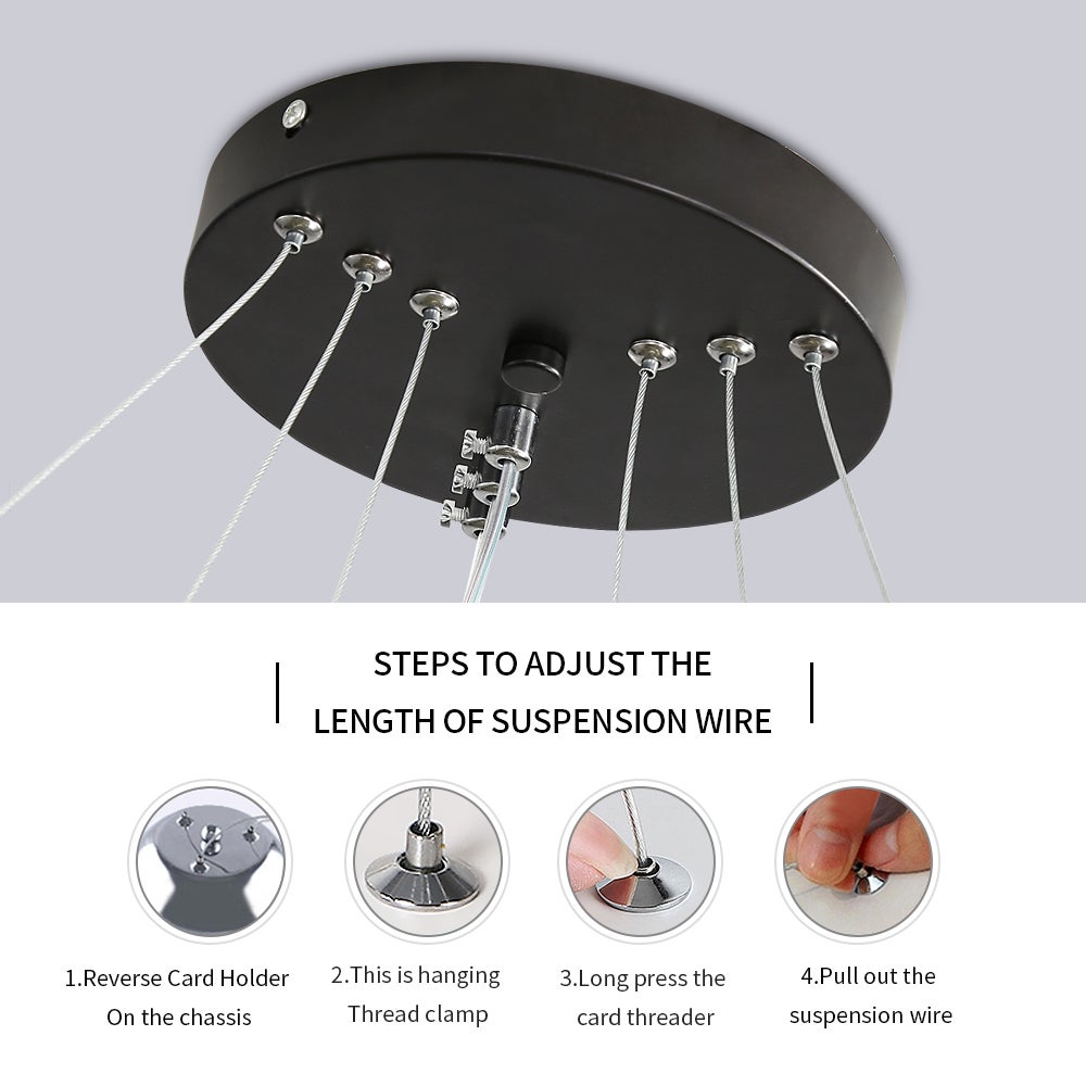 GOECO Suspension Luminaire - Lustre LED Moderne pour Salon Salle à Manger - Lumière Variable 3000K/4000K/6500K, Hauteur Réglable - Noir - Ø.20+40+60cm - 4
