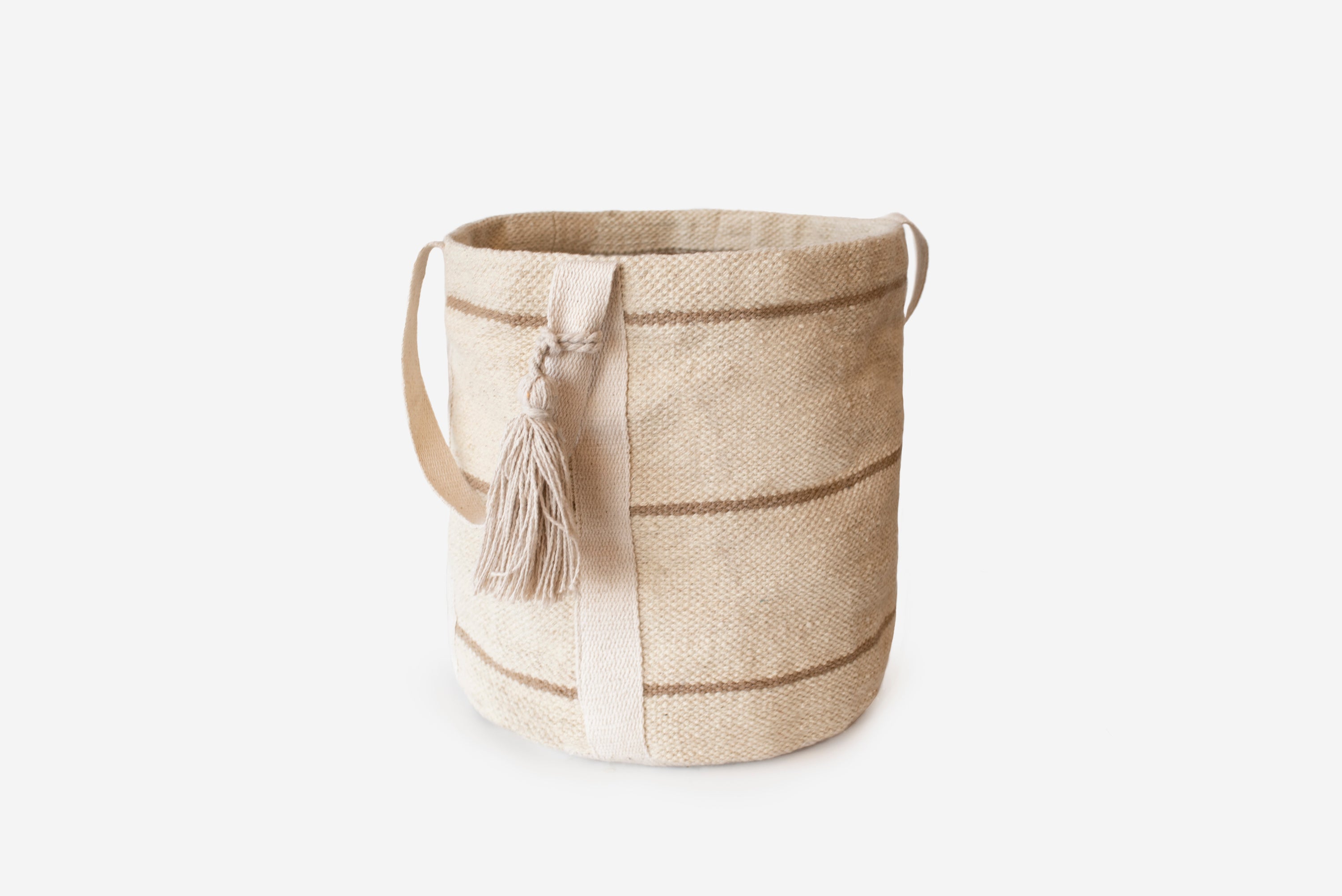 Duży kosz rattanowy beżowo-camel Ø30x30 cm | Naturalny kosz do przechowywania