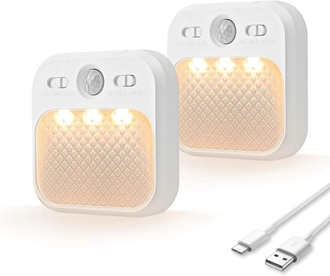 Wewnętrzna lampka nocna LED z czujnikiem ruchu, 3 kolory światła, idealna do korytarza, na schody, do sypialni i salonu, zestaw 2 szt.