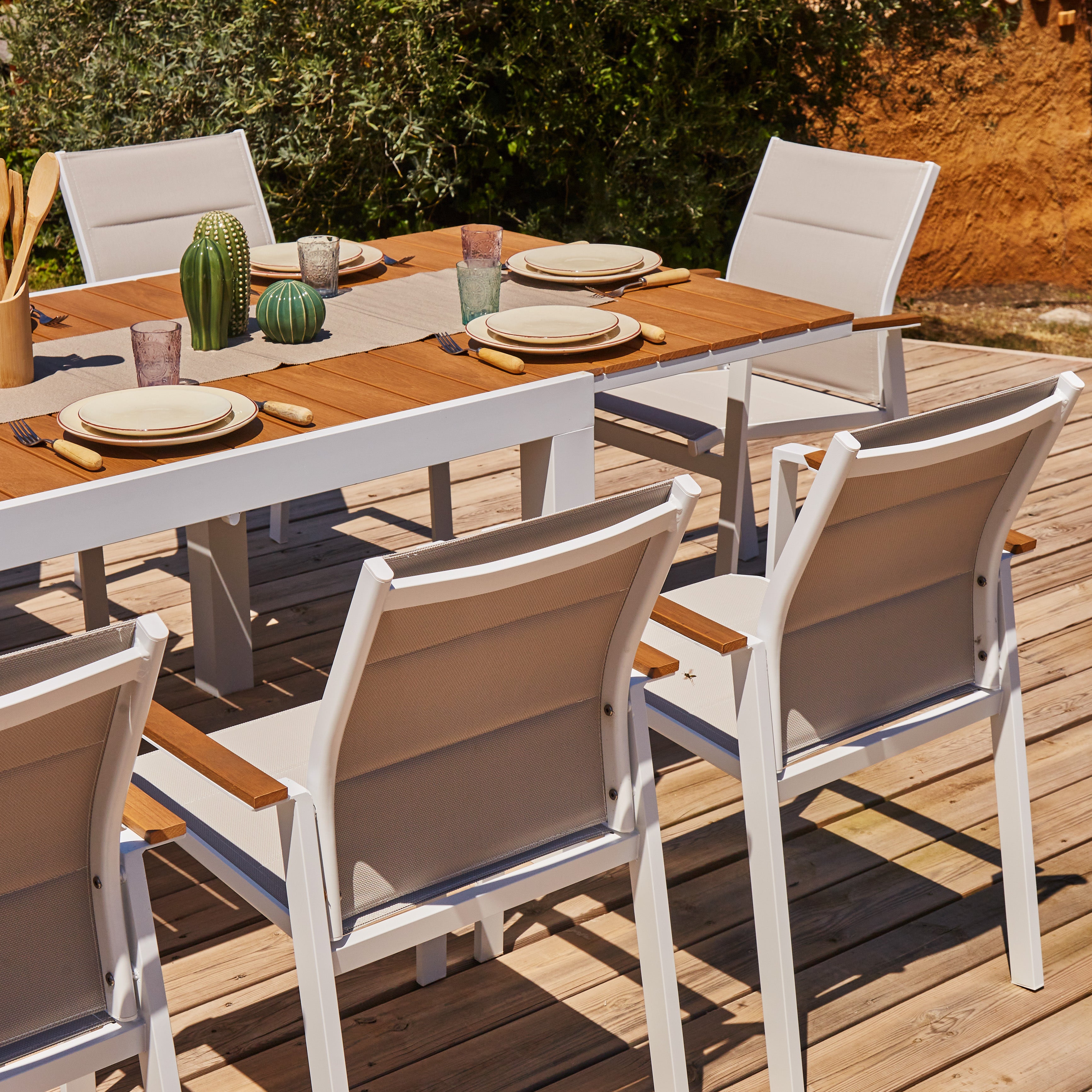 Set jardin mesa 130x70 y 4 sillas de textileno y aluminio blanco - Osaka - 8