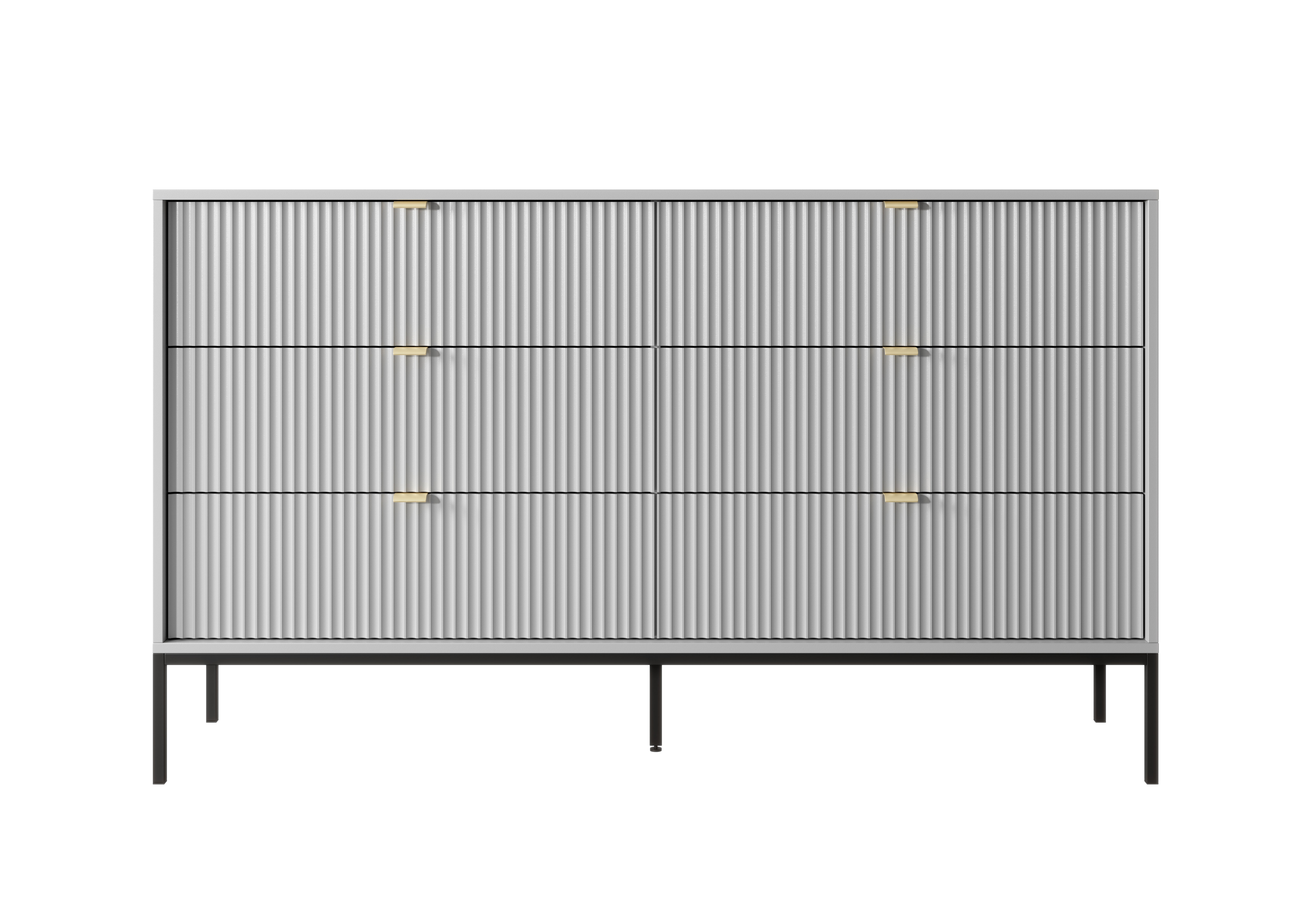 Komoda: 6 szuflad, kolor szary, nogi czarne, 154 x 39 x 83 cm, uchwyty złote - 2