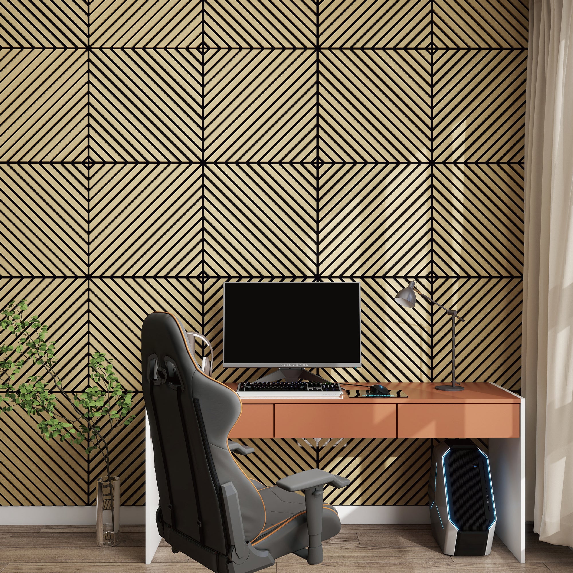 Conjunto de 4 painéis acústicos 3D Vang com lâminas diagonais 1,44 m² Carvalho [NEU.HOLZ] - 2