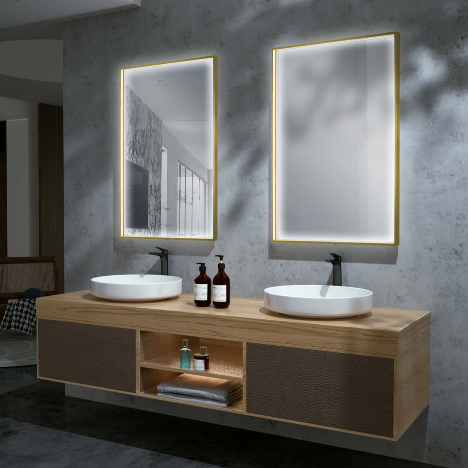 LEDIMEX - Espejo Baño con Luz LED y Antivaho 80x80cm con Marco Dorado ...