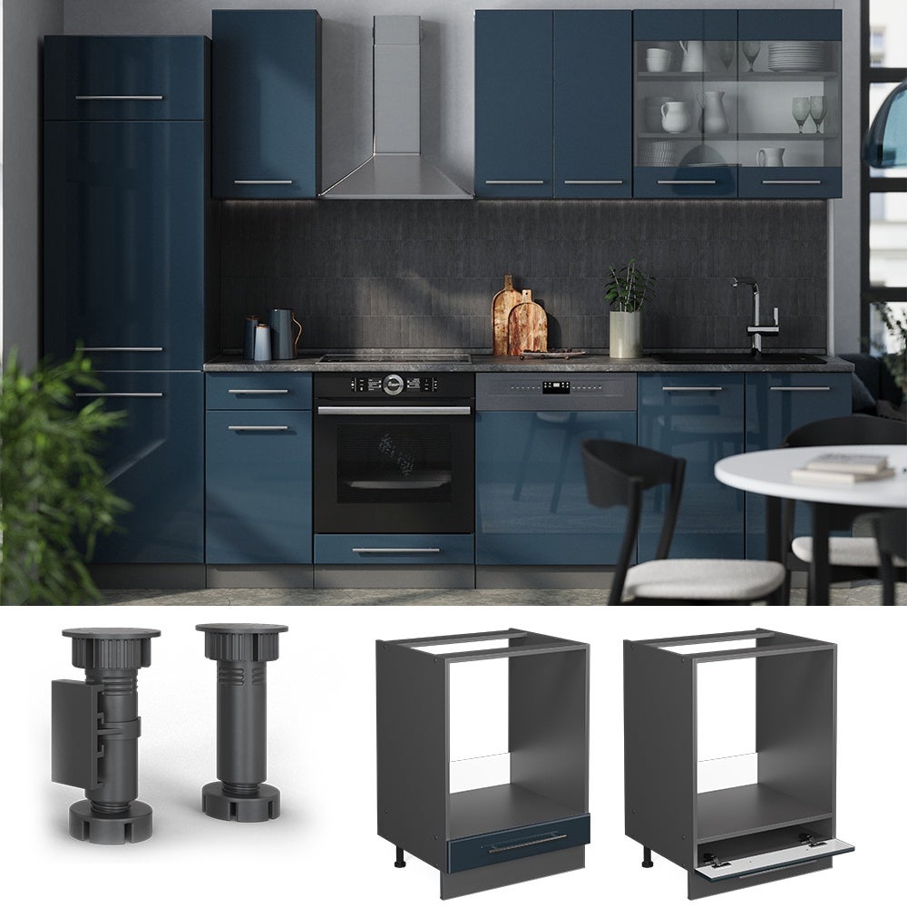 Vicco Meuble pour four Fame-Line, Bleu foncé brillant, 60cm sans PT - 2