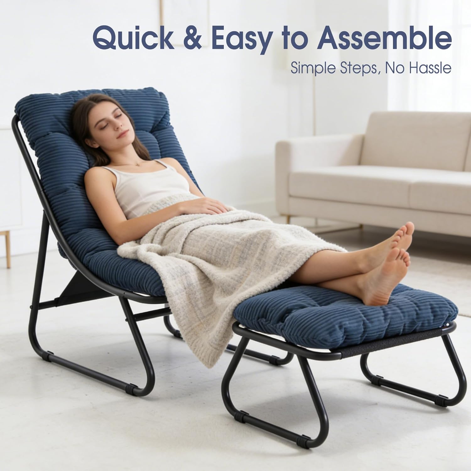 Fauteuil extérieur en acier avec coussin, pouf offert, chaise de jardin moderne pour terrasse et balcon - 7