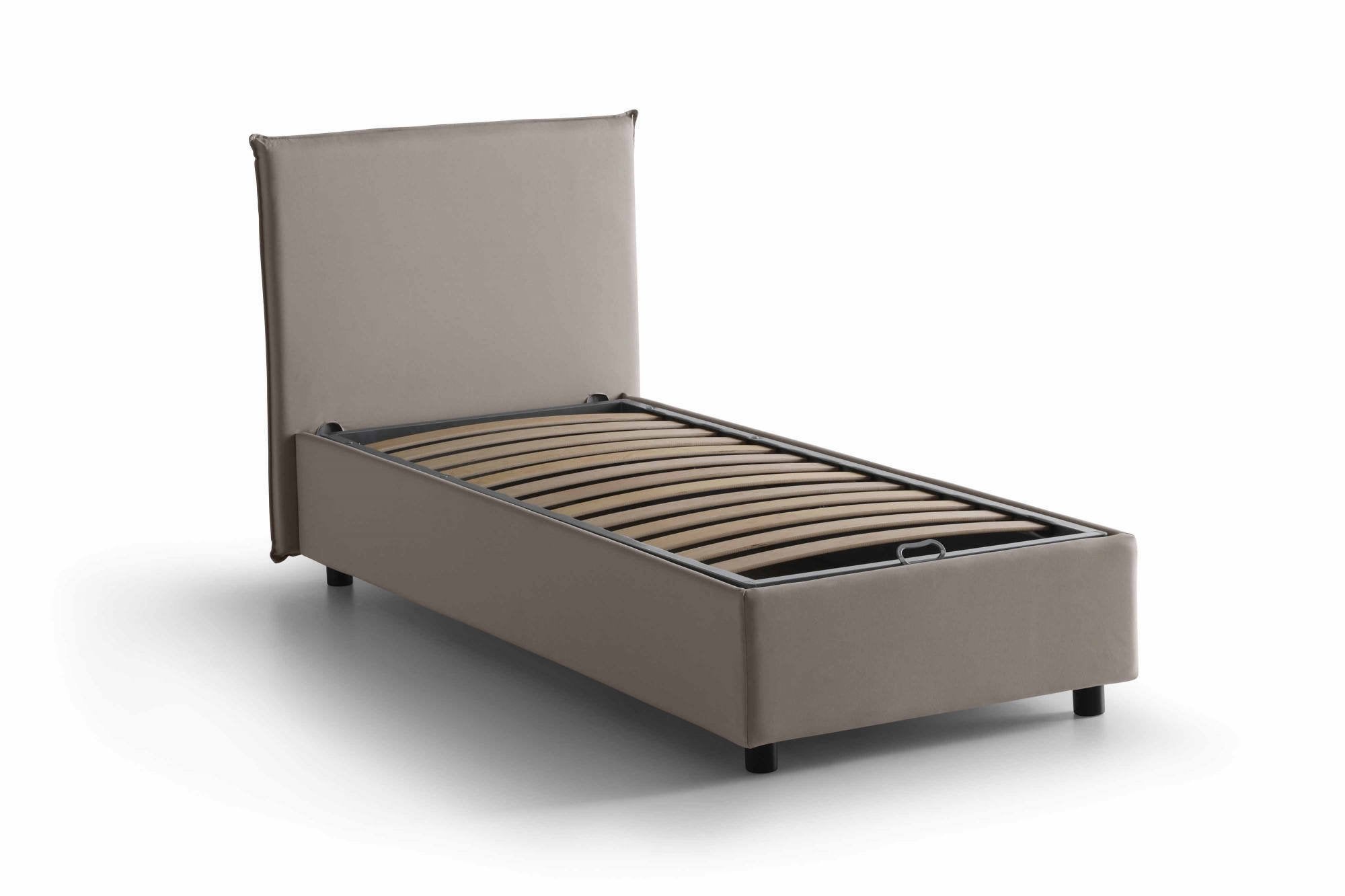 Lit simple Bruna, Lit coffre avec revêtement en tissu, 100% Made in Italy, Ouverture frontale, adapté pour matelas 80x190 cm, Taupe - 6