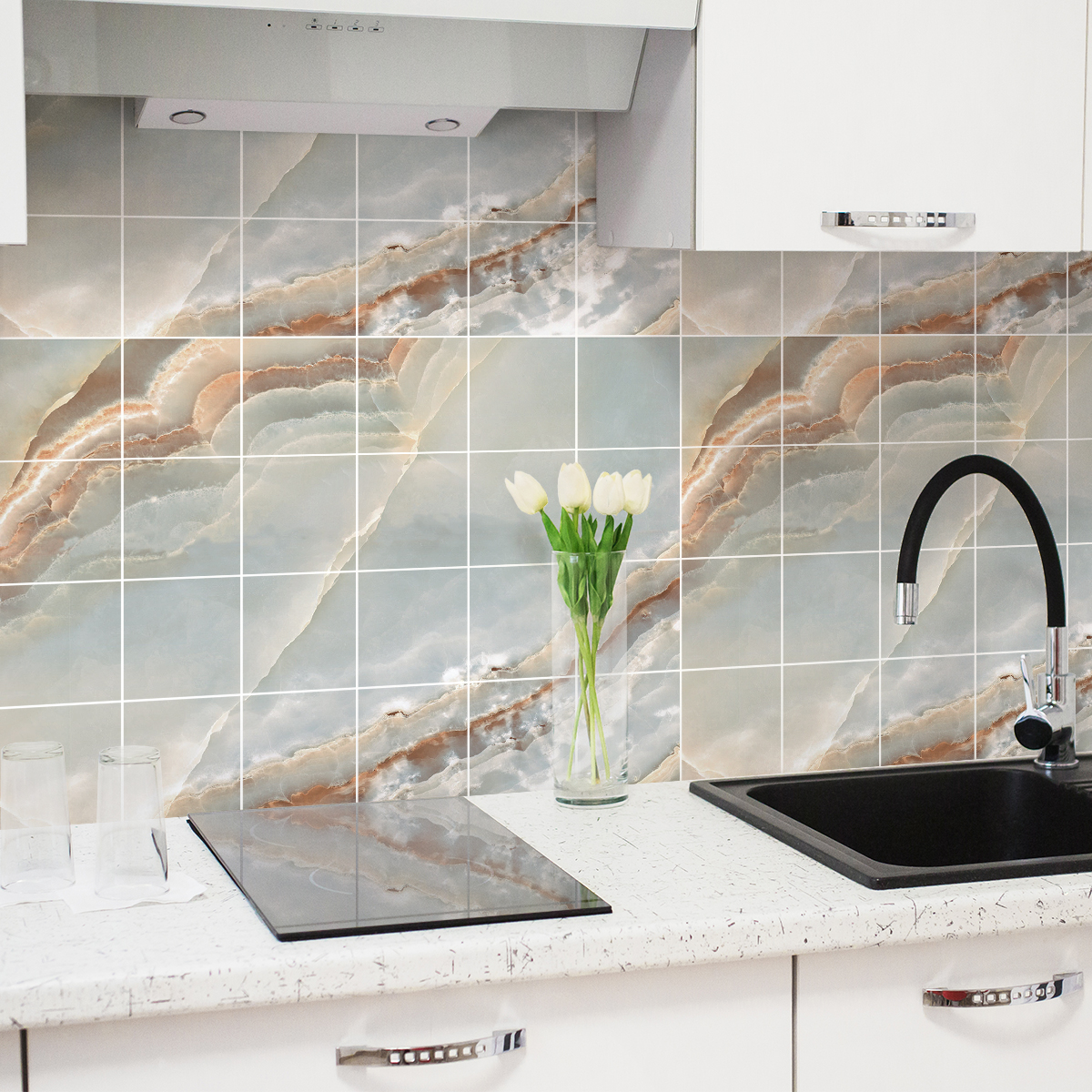 24 vinilos mármol gran canaria gris - adhesivo de pared - revestimiento sticker mural decorativo - 24stickers10x10cm