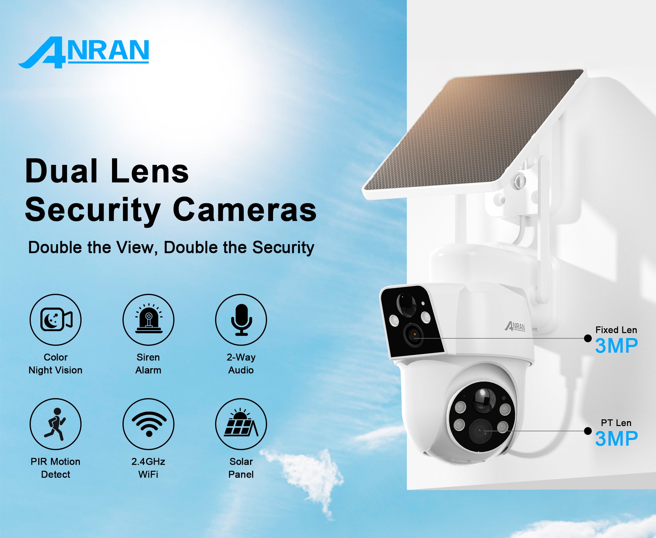Lots de 2 Caméra de surveillance Extérieur Sans fil-double objectif-Alimentée énergie solaire-360° camera- ANRAN Q7M2-2PCS - 8