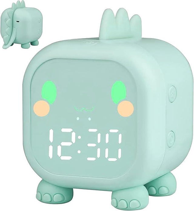 Réveil lumineux dinosaure pour enfants, simulateur lever de soleil, minuterie, Snooze, cadeau anniversaire (vert)