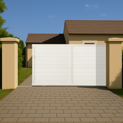 Portail coulissant manuel PVC blanc H160 x L350 cm ARLES - poignée à gauche