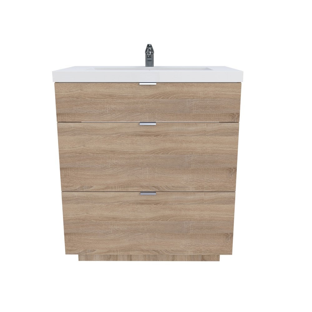 Meuble sous-vasque MARBELLA 80 cm + vasque + miroir + colonne / Décor Chêne blanchi - 5