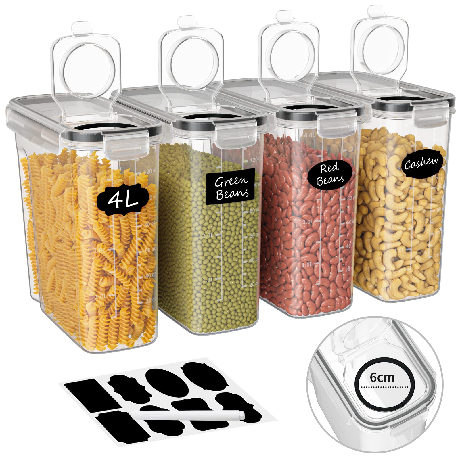 MISNODE Confezione da 4 contenitori per alimenti, 11,8 x 5,9 cm, organizer per frigorifero da cucina, impilabile, con coperchio, per frutta e verdura