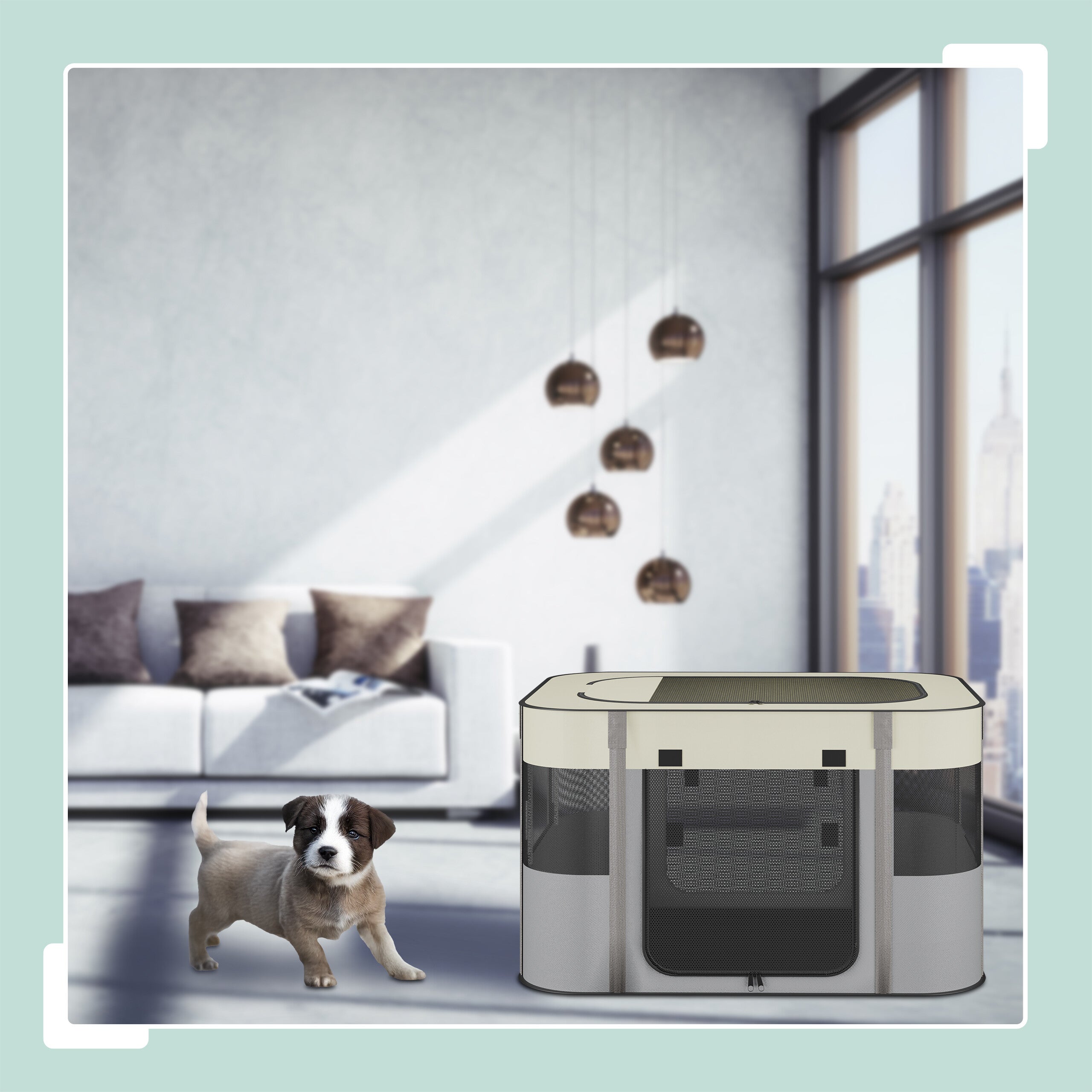 Parque Perros Plegable, 43 x 71 x 55 cm, Corral Cachorros Interior y Exterior, Tejido Oxford, Multicolor, Relaxdays - 3