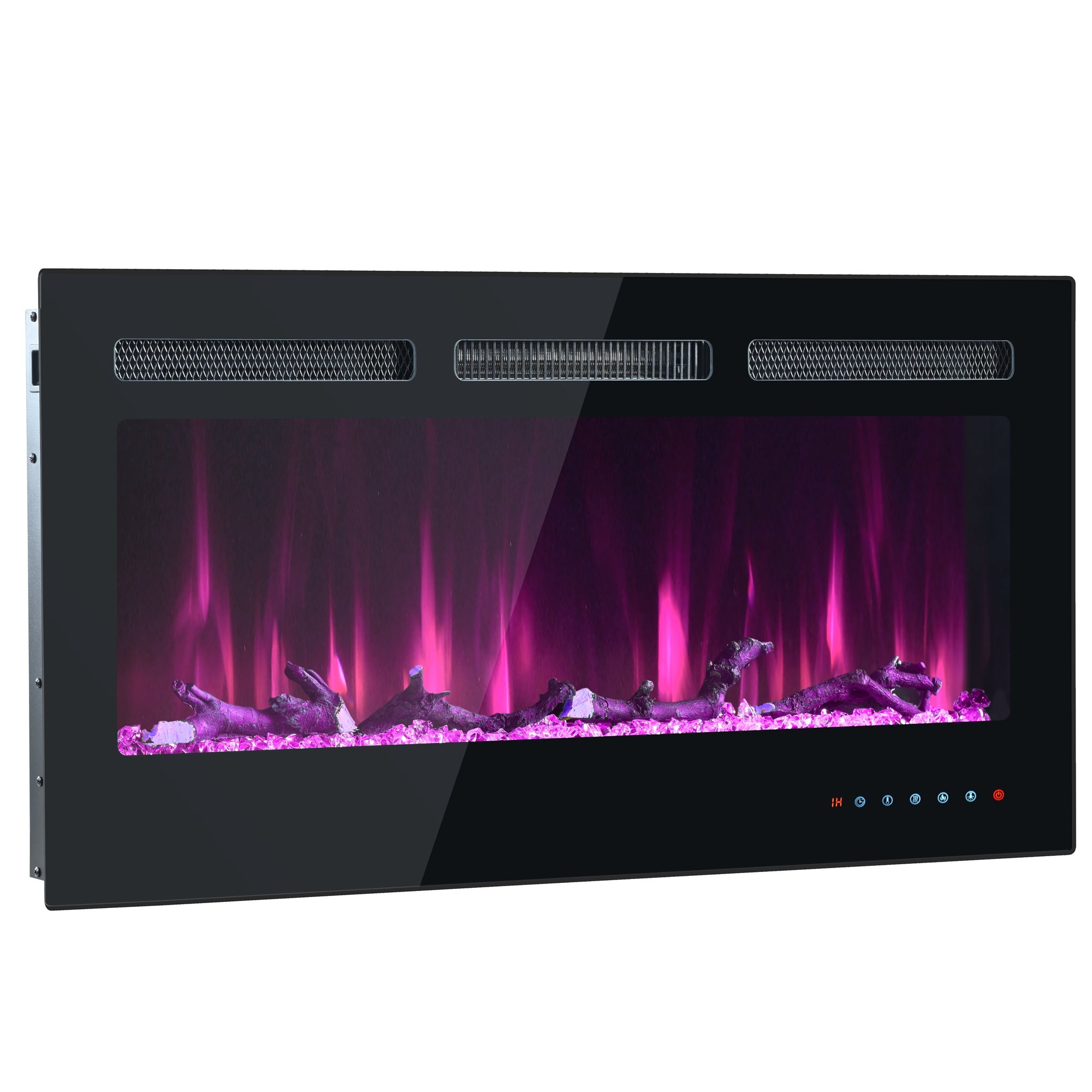Cheminée électrique murale et encastrable - Télécommande et écran tactile 900/1800 W - 106,5 x 46,5 x 12 cm - 12 couleurs - Noir - 2